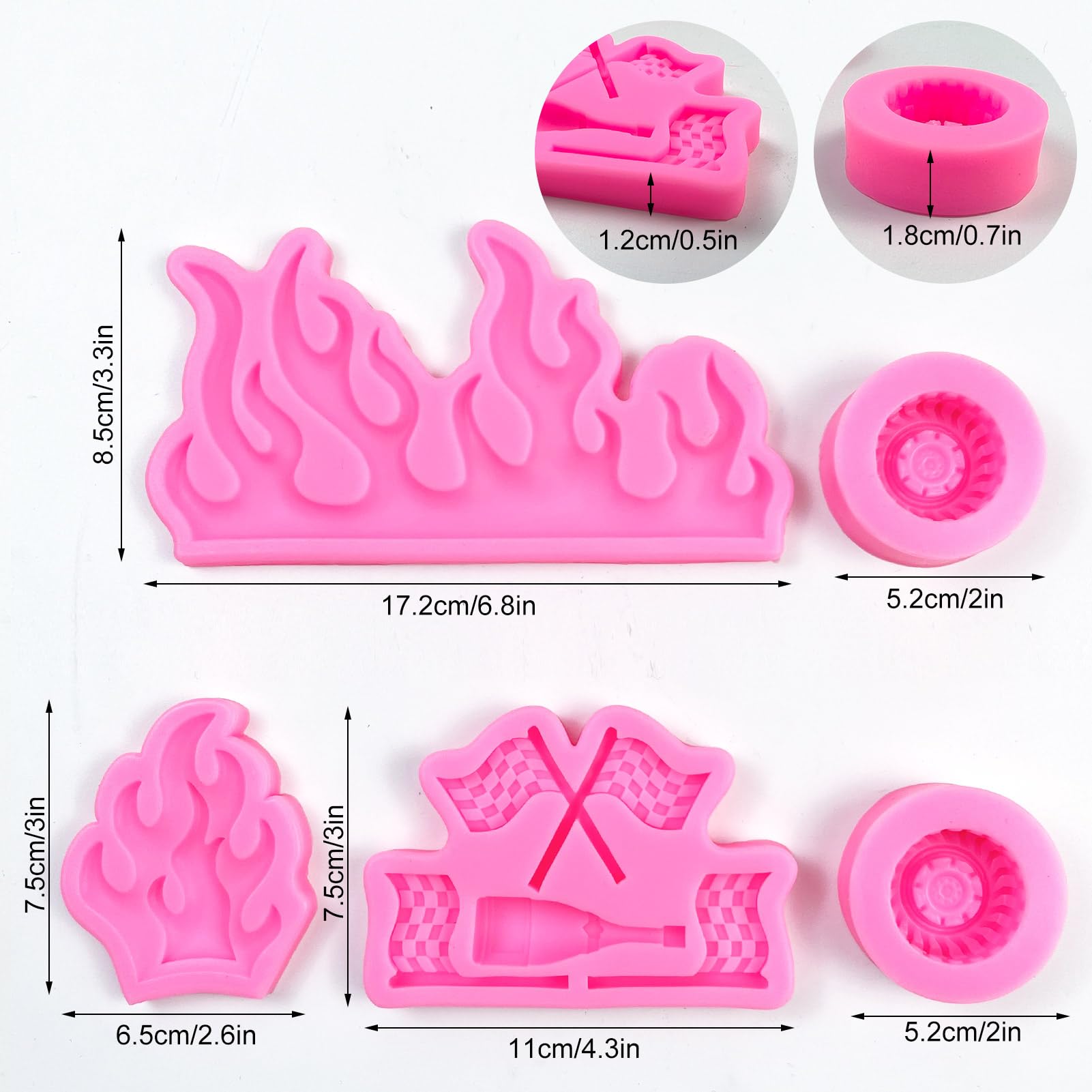 Rainmae Flame Fondant Molds, Car Tire Fondant Mold, Hot Fire Silicone Molds, Round Tire Mold, Truck Wheel Shape Mold For Sugar C