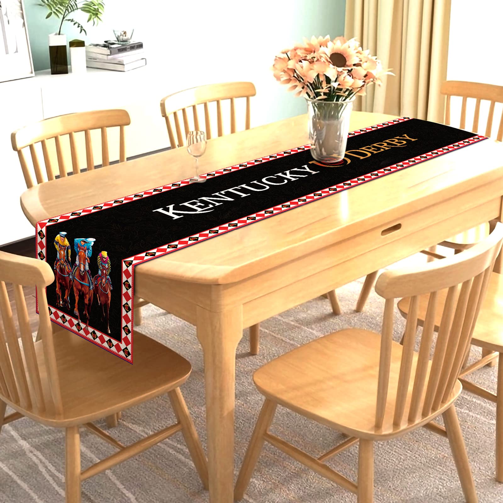 Nepnuser Kentucky Derby Table Runner Churchill Downs Horse Racing Themed Party Decoration Run For The Roses Home Kitchen Dining