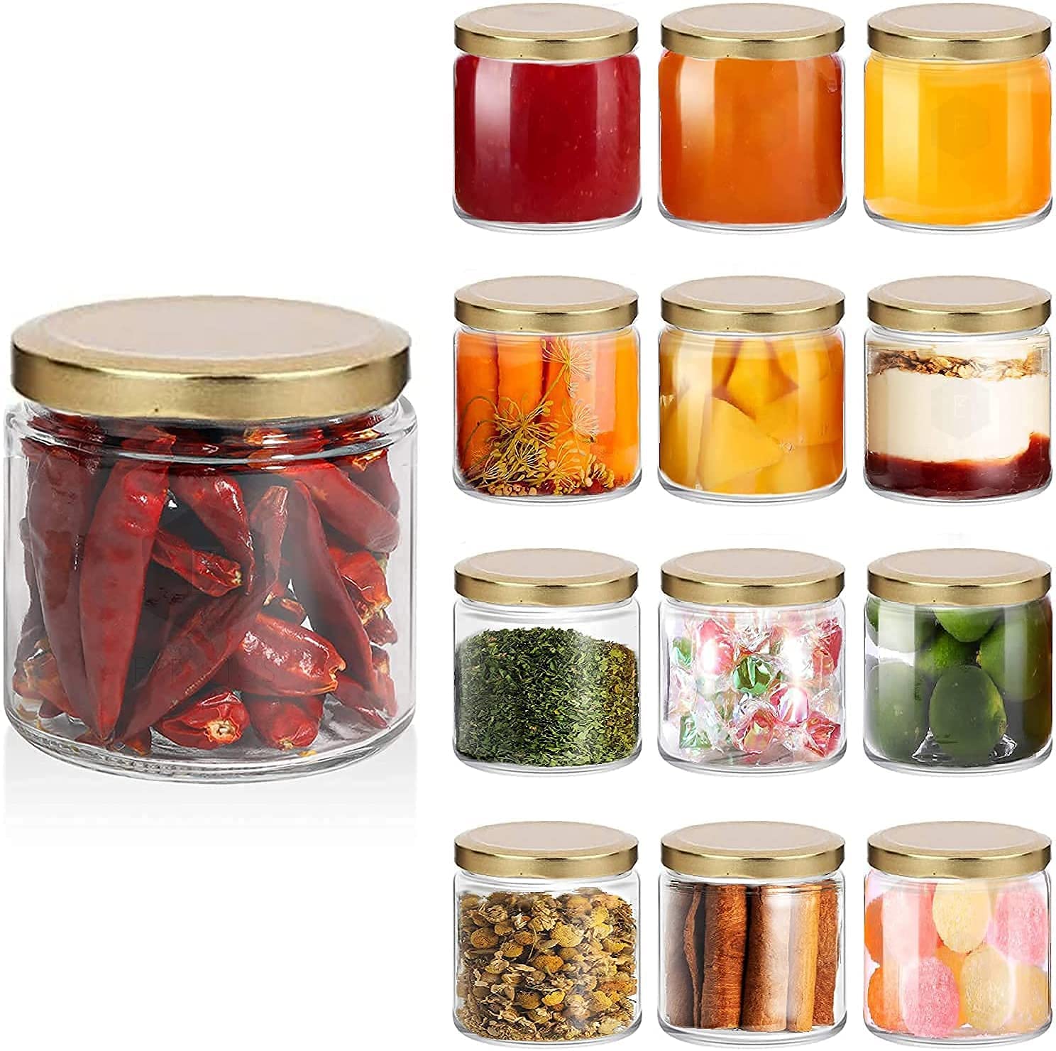 HAPPY BORN Small Glass Jars with lid 200 ml | small glass container with lid | Small Jar for Crafts, Wedding, Spices, DIY and Ca