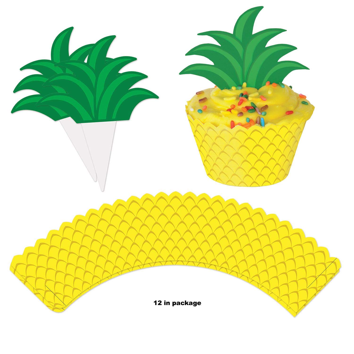 Beistle 36 Piece Pineapple Cupcake Wrappers, 8'', Yellow/Green