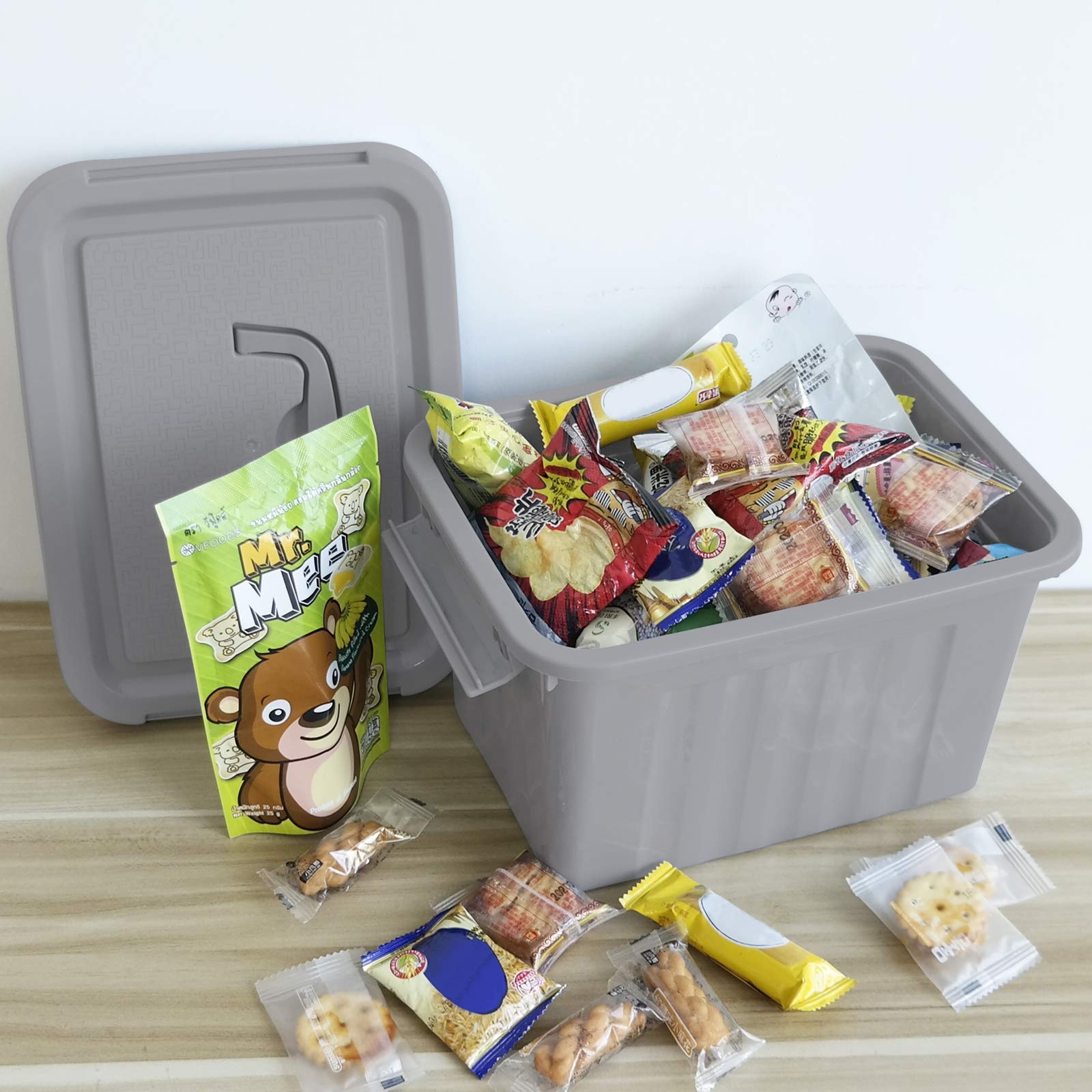 Uumitty 4 Packs Plastic Lidded Storage Box, 6.5 Quart Organizing Latch Bin With Lid/Handles, Grey