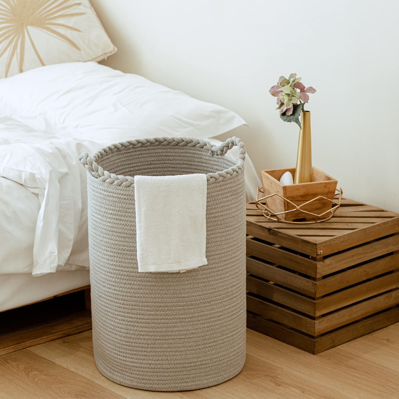 Homlikelan 58L Woven Laundry Basket,Tall Wicker Laundry Basket For Blankets,Clothes,Pillows,Toys,Shoes Large Cotton Laundry Hamp