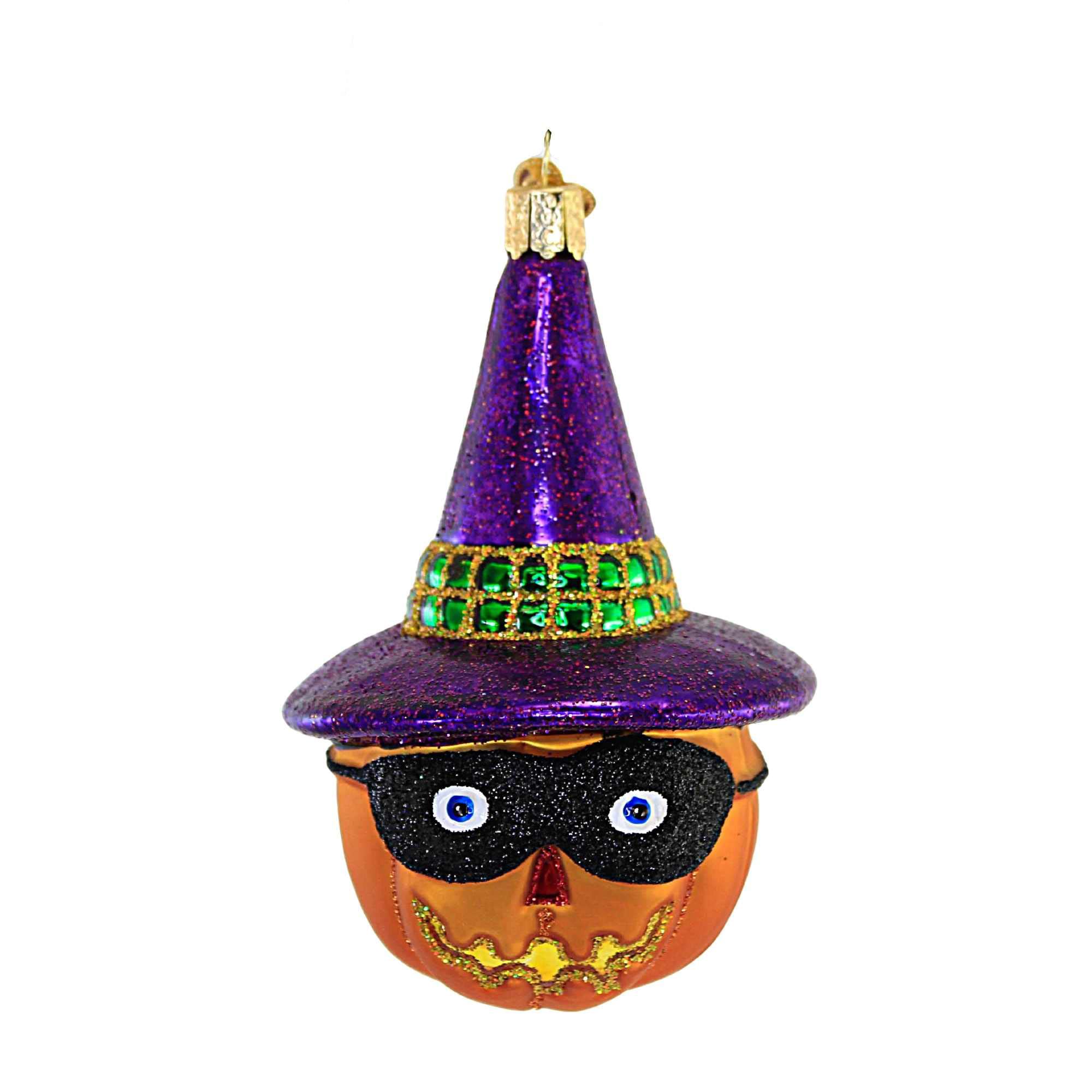 Old World Christmas Masked Witch Jack O'Lantern Glass Blown Ornament for Christmas Tree, Handcrafted Holiday Decoration, Hallowe