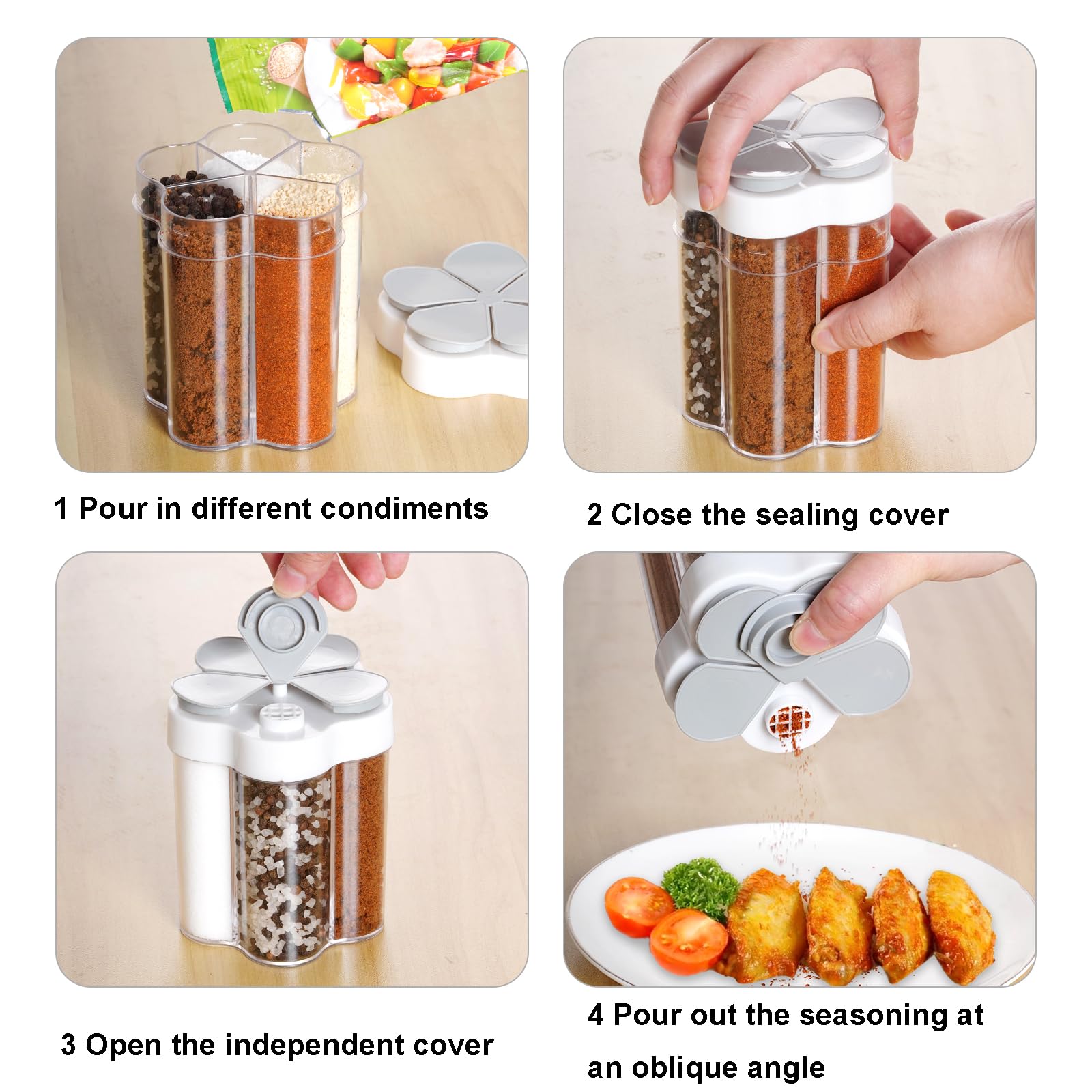 Miayon 5 In 1 Salt And Pepper Shaker Travel Spice Container Portable Camping Seasoning Shaker Seasoning Condiment Jars With Lid