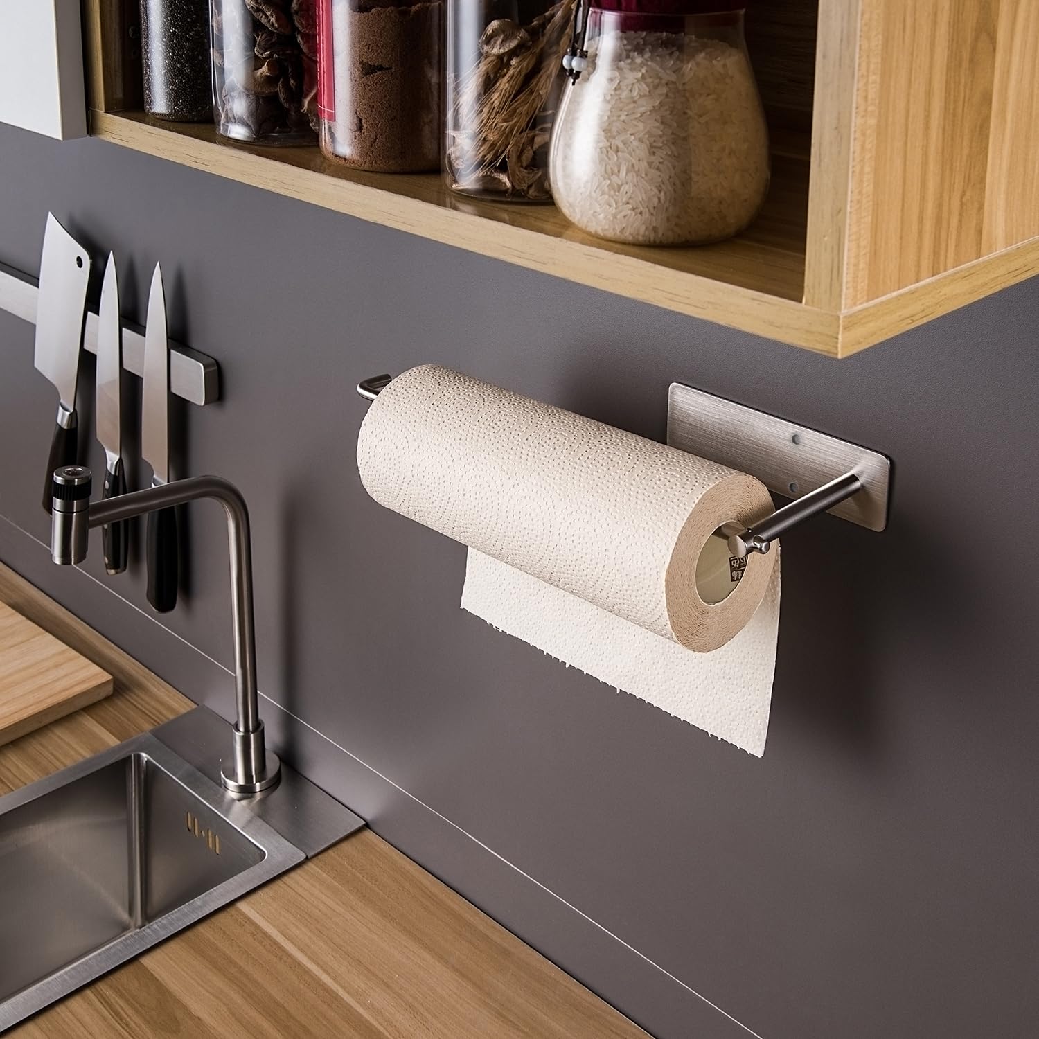 Suntech Paper Towel Holder Under Cabinet - Self Adhesive Towel Paper Holder Stick On Wall For Kitchen, Bathroom Paper Towel Hold