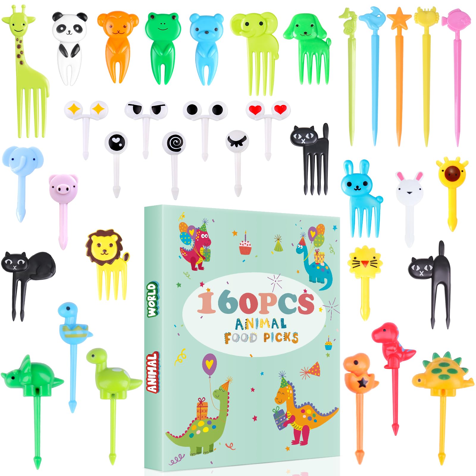 DOUDOULE 160PCS Food Picks for Kids with Storage Box, Kids Lunch Accessories for Bento Box, Animal Kids Food Picks for Picky Eat