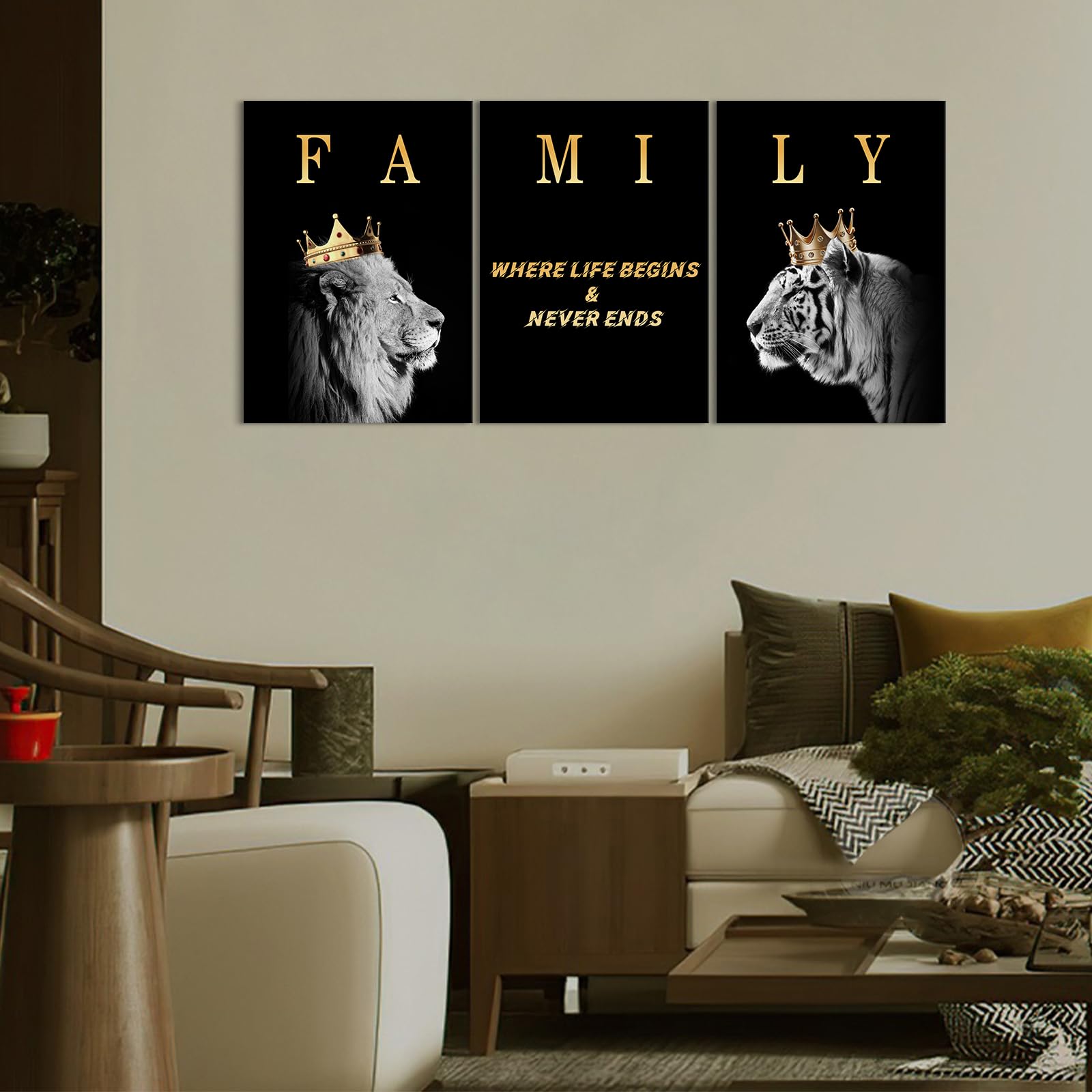 KAWAHONE Family Quotes Canvas Wall Art - Inspirational Black & White Prints, 12x16in, 3pcs Set for Living Room & Bedroom Decor