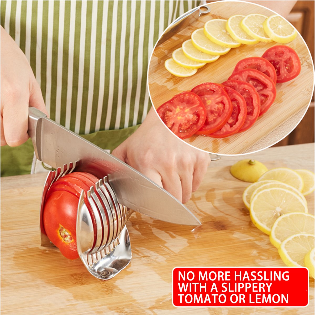 Best Utensils Tomato Slicer Lemon Cutter Multipurpose Handheld Round Fruit Tongs Stainless Steel Onion Holder Easy Slicing Kiwi