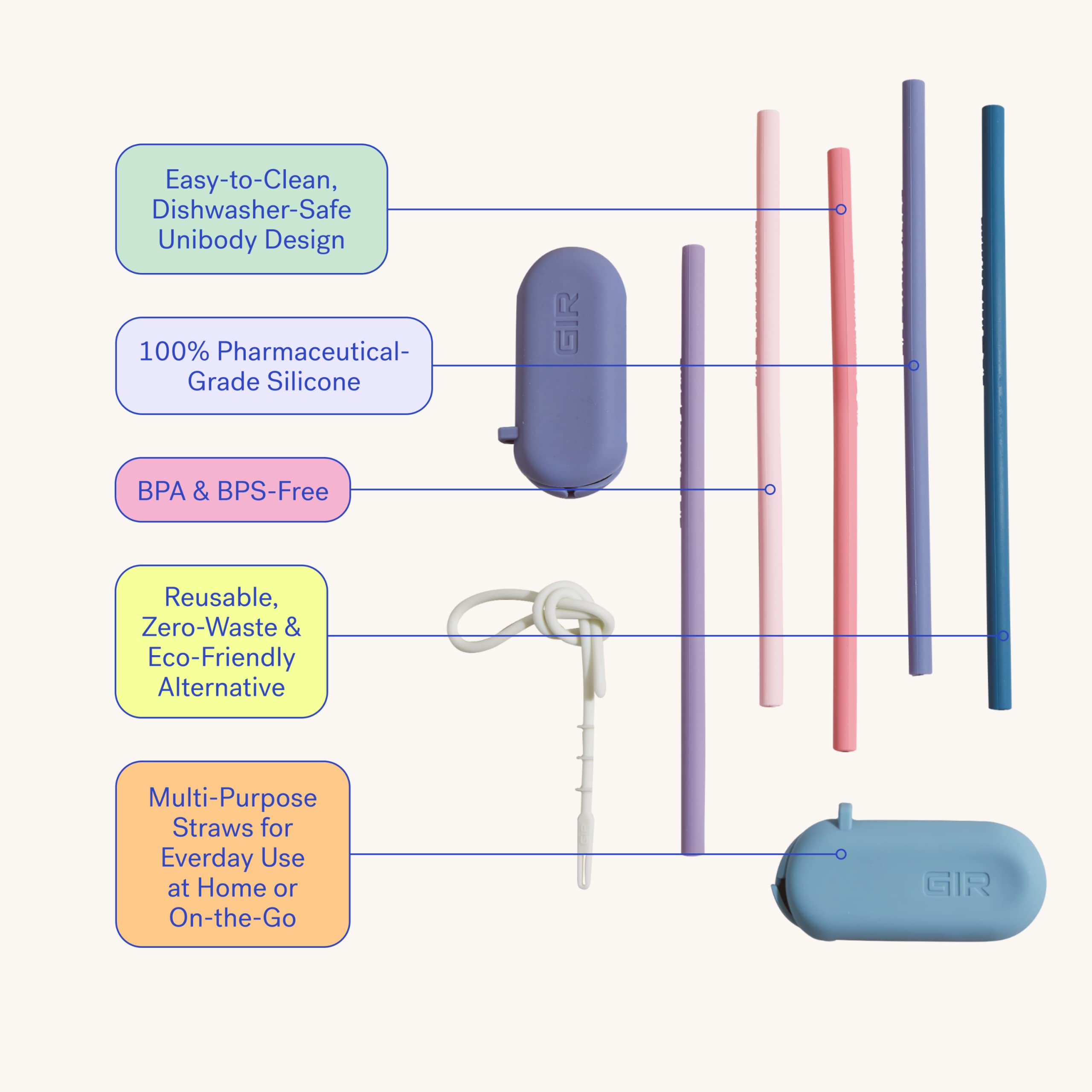Gir: Get It Right Reusable Extra Long Silicone Straws For Tumblers With Travel Case And Cleaning Wand, Eco-Friendly Drinking Str