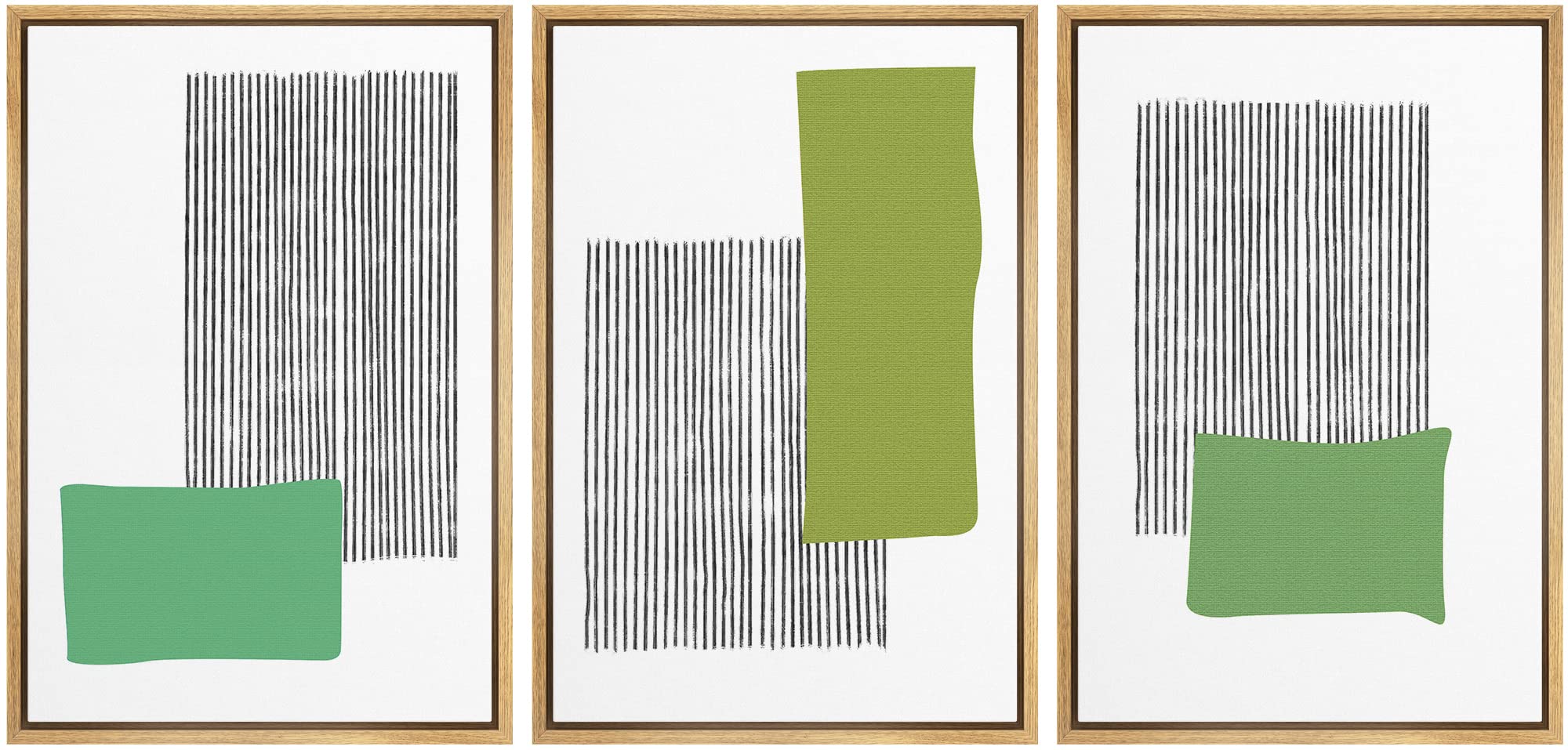 Idea4Wall Framed Wall Art Print Set Green Color Blocks With Black Lines Geometric Shapes Illustrations Modern Art Minimalist Sce