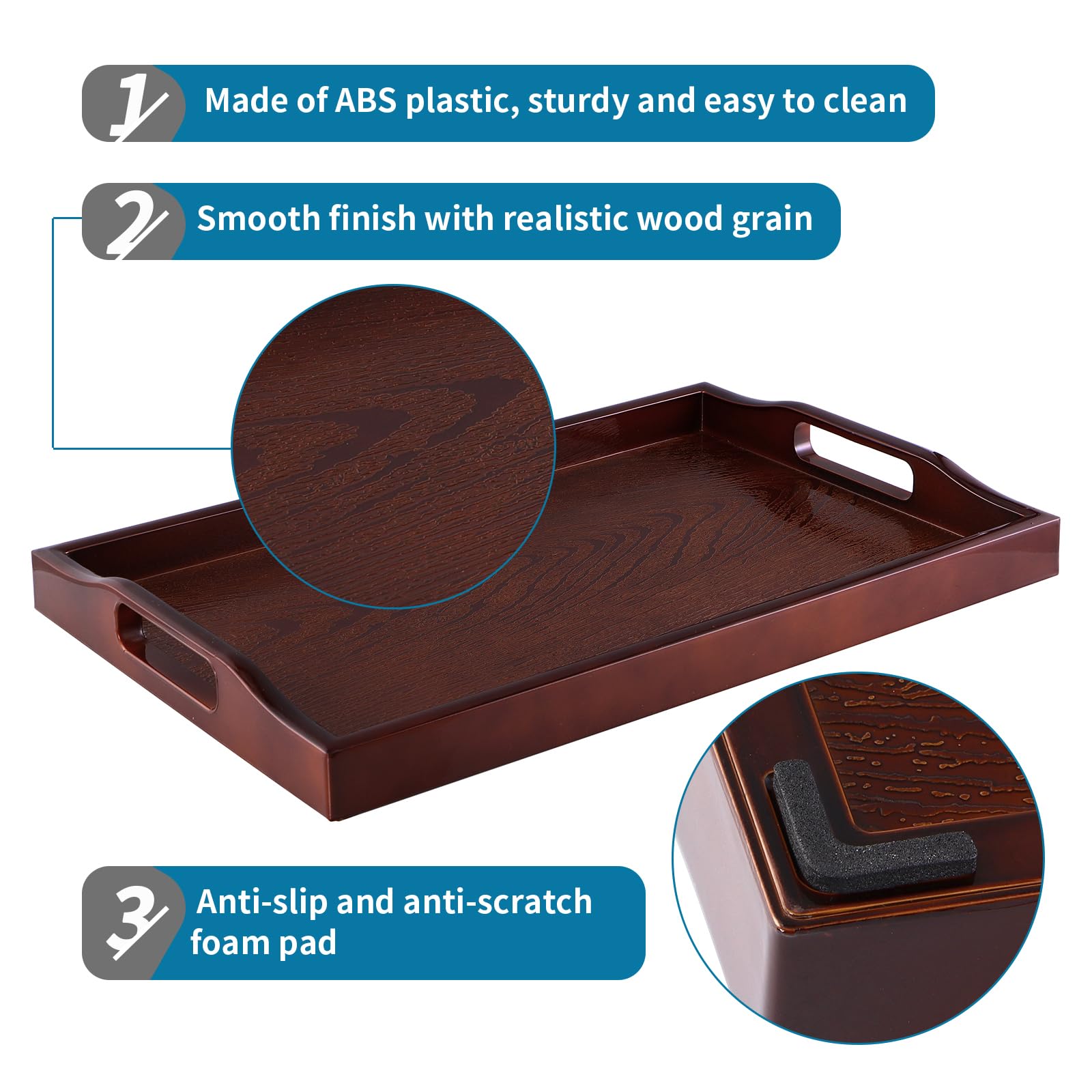 Mdluu Plastic Serving Tray, Ottoman Tray With Cutout Handles, Rectangle Butler Tray For Breakfast In Bed, Coffee Table Decor, Pa