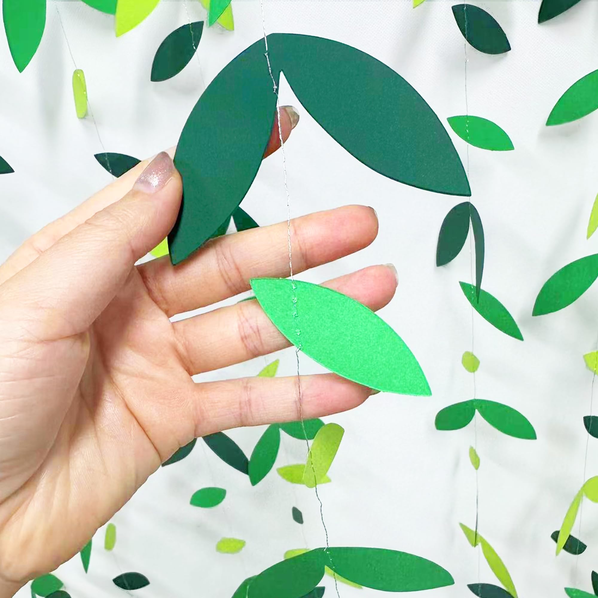52 Ft Spring Summer Theme Green Paper Leaf Garland Hanging Leaves Streamer Banner For Green Birthday Wedding Engagement Bridal S