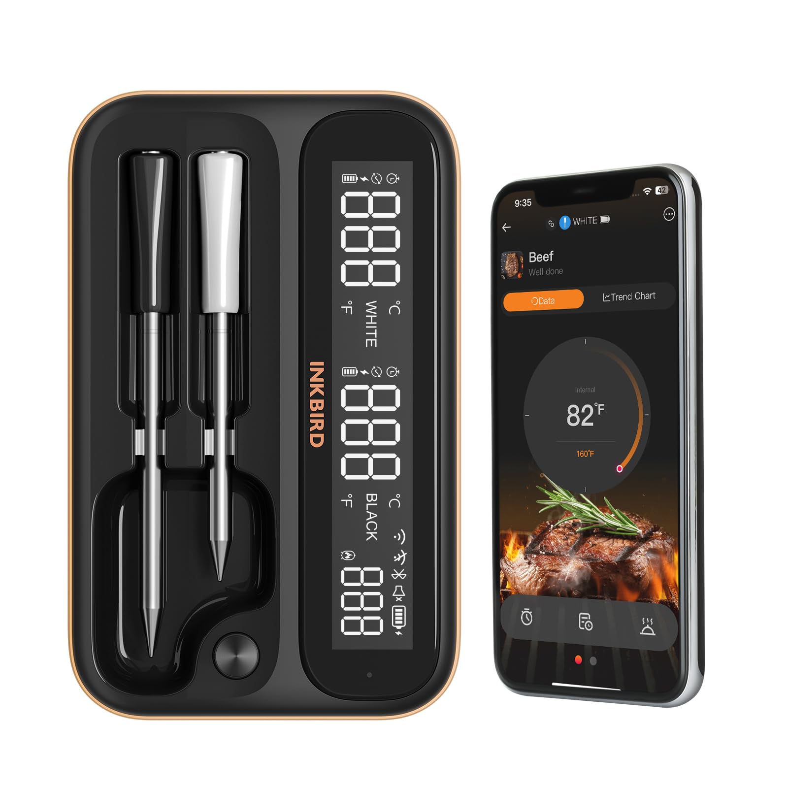 5Ghz & 2.4Ghz Wifi Wireless Meat Thermometer, Inkbird Wifi Meat Thermometer With 2 Size-Coded Probes And Unlimited Range,Bluetoo