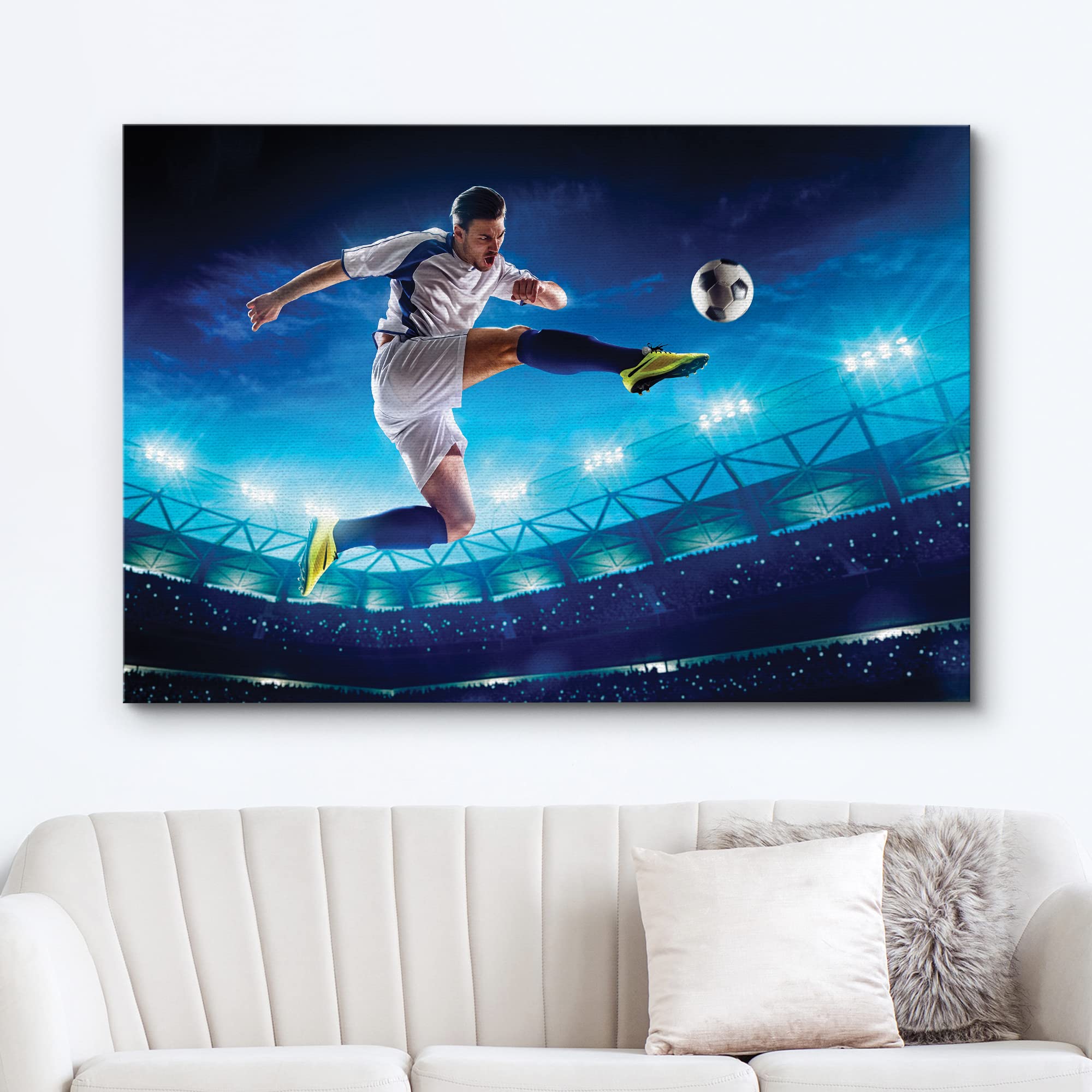 Wall26 Canvas Print Wall Art Soccer Player Kicks Ball Mid Air Sports Athletes Photography Realism Contemporary Scenic Urban Mult