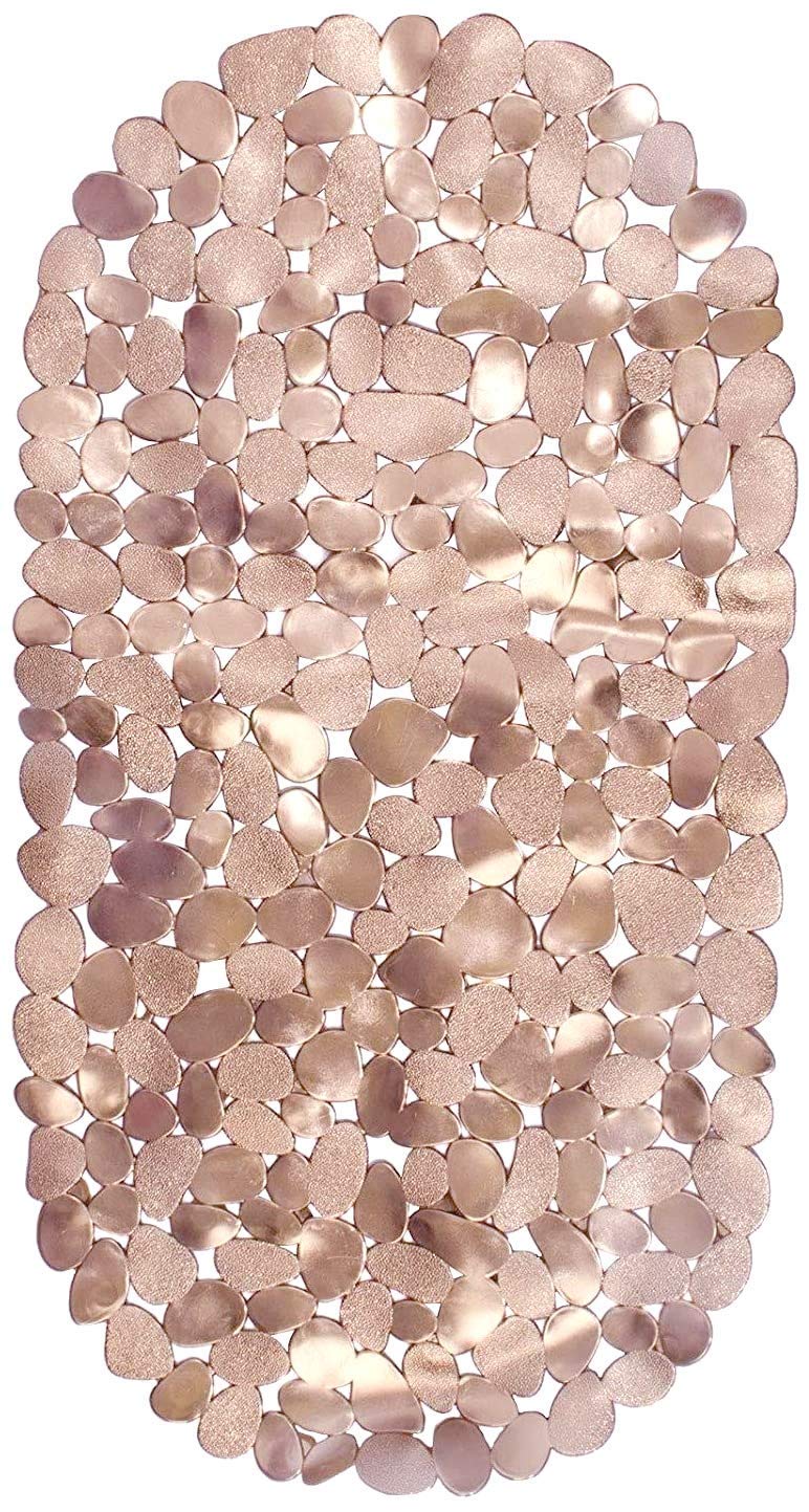 Dependable Industries Inc. Essentials Nonslip Metallic Pebble Bathtub Mat With Suction Cups 26.5'' X 14'' (Rose Gold)