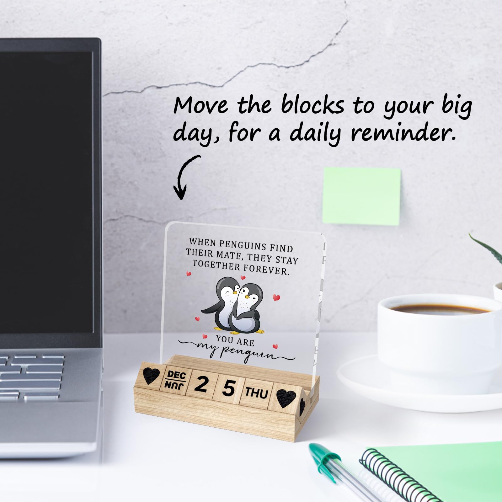 Gifts for Girlfriend Boyfriend, Wedding Anniversary for Husband Wife Block Calendar, Wooden Block for Desk Sign, Valentines Day