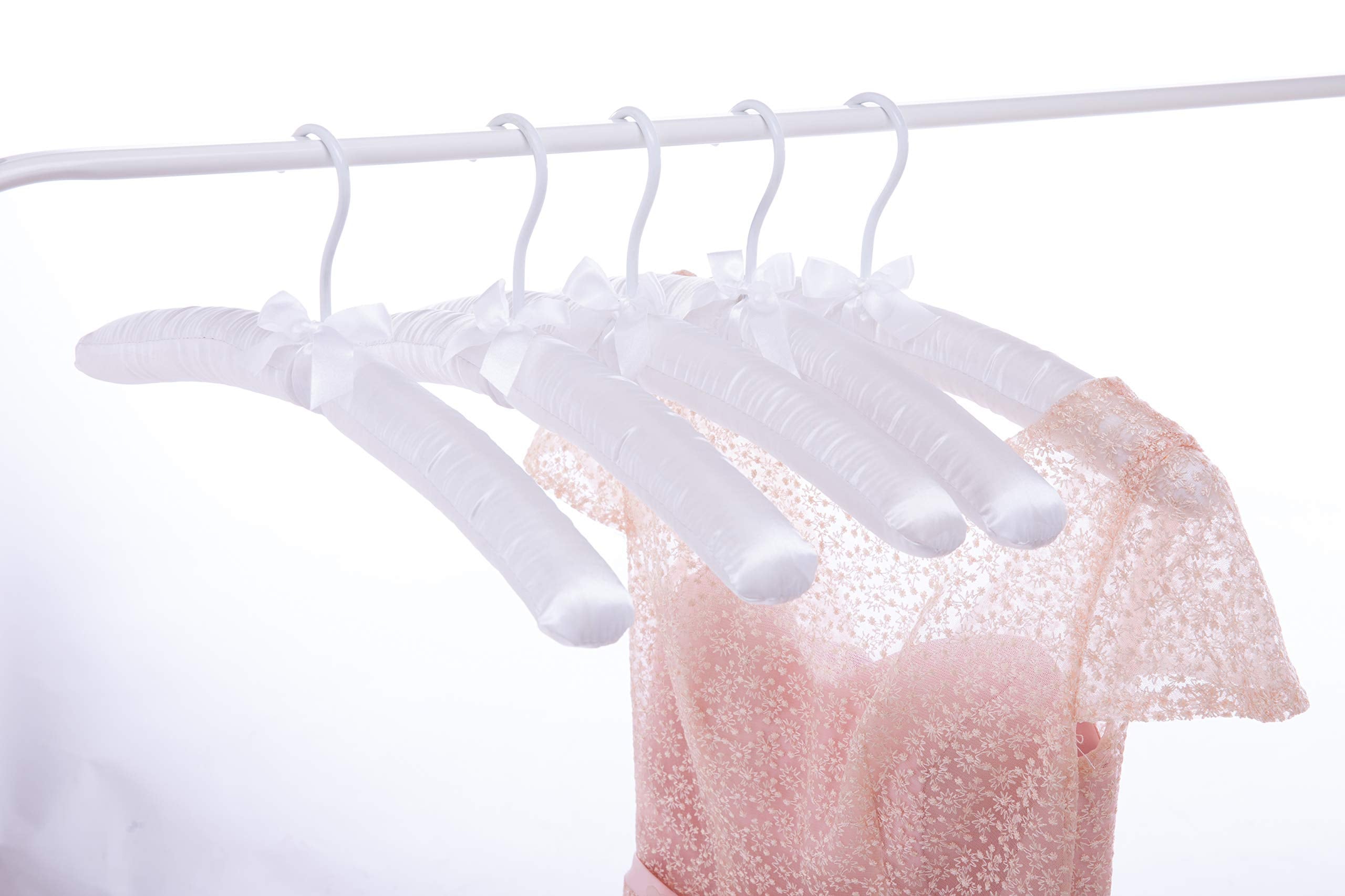 Cocomaya 17 Inch Extra Large Anti Slip Satin Padded Bridal Wedding Dress Hanger No Bumps For Dress Coats, Sweaters Pack Of 5 (Wh