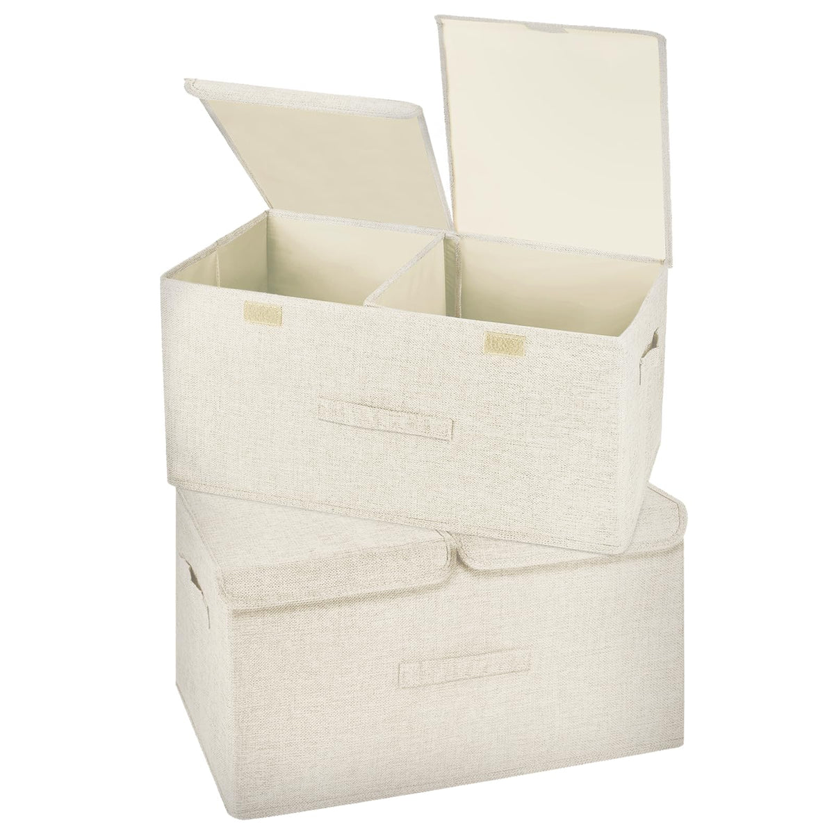 Valease 2 Pack Storage Boxes With Lids And Handles, Collapsible Linen Storage Bins Organizer Containers Baskets Cube With Remova