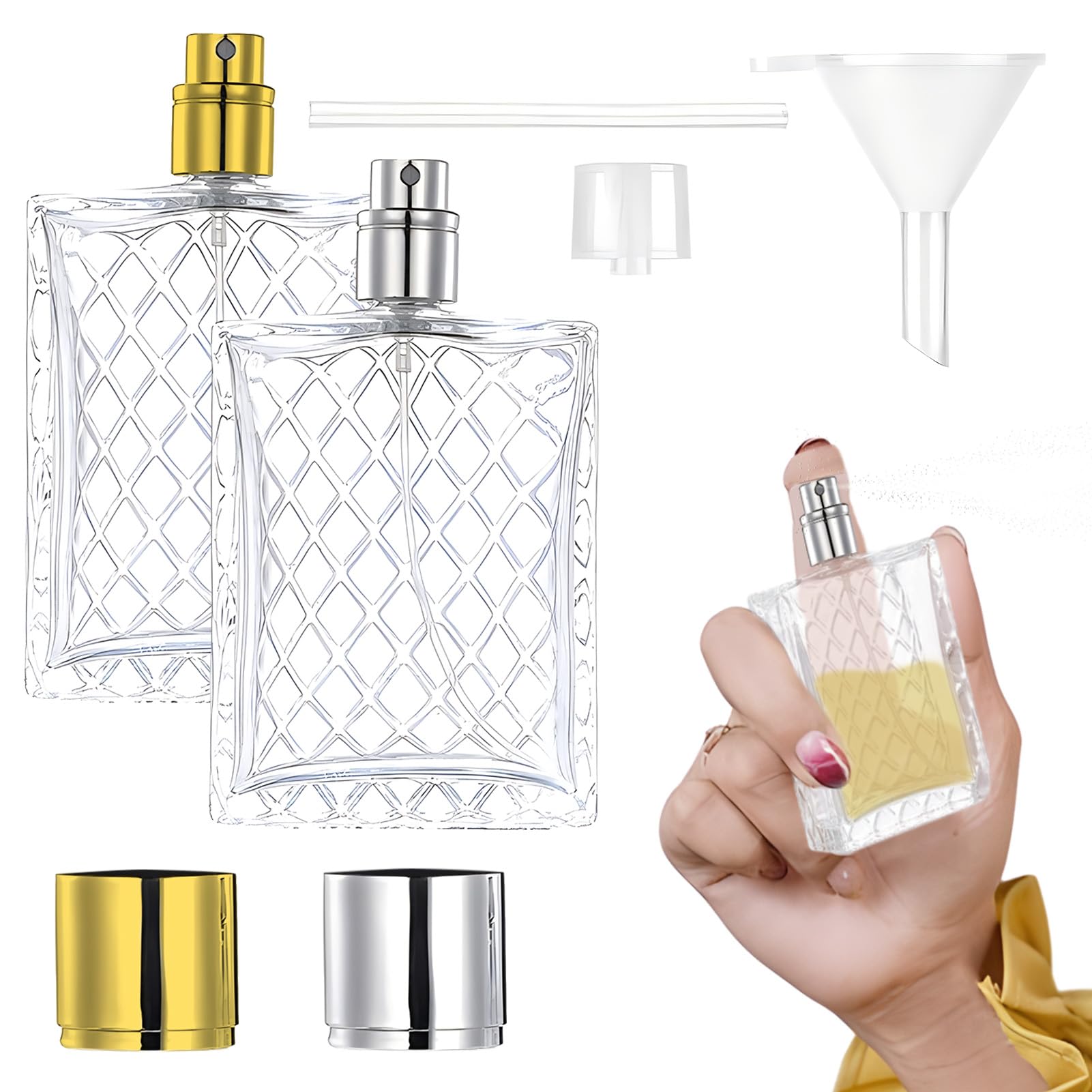 Tookie 2Pcs 100Ml Empty Glass Perfume Atomiser, Portable Clear Spray Bottle, Refillable Fine Mist Cosmetic Container With Fillin