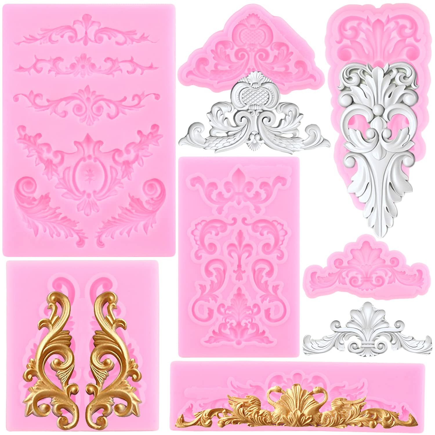 Zixiang Baroque Style Curlicues Scroll Lace Silicone Fondant Molds Relief Flower Mold Filigree Mold For Cake Decorating Cupcake