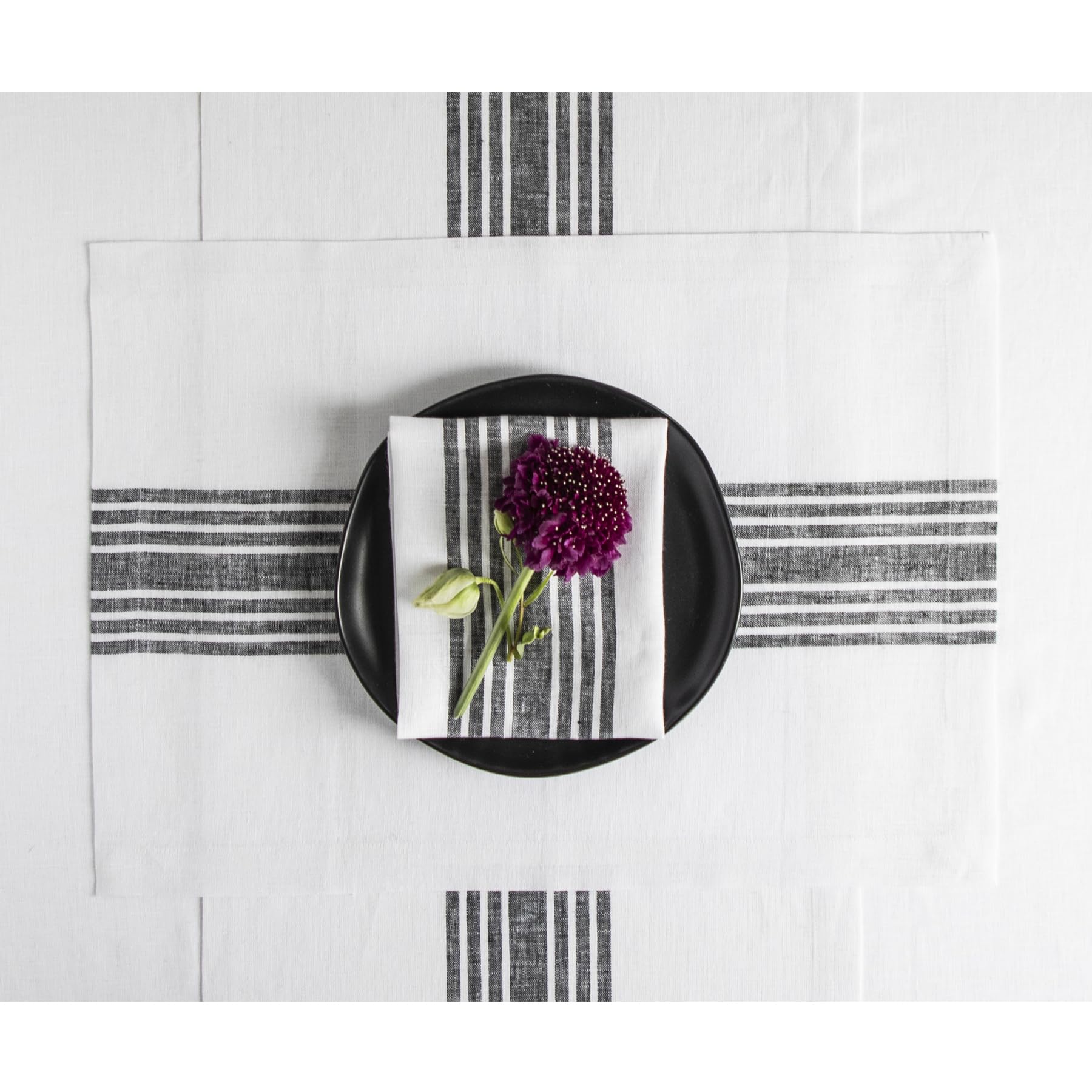 Solino Home Farmhouse Linen Black And White Table Runner 120 Inches Long - 100% Pure Linen Stripe Dining Table Runner 14 X 120 I
