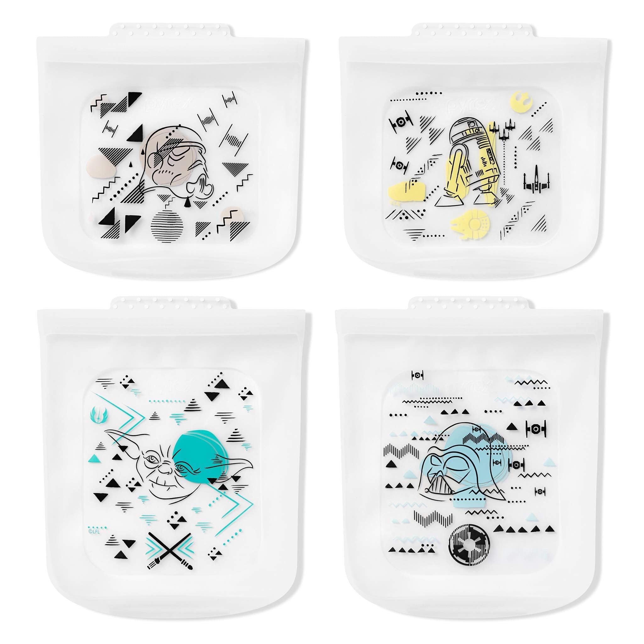 Pyrex Platinum Silicone 4-Pc Storage Set, 2 Reusable Sandwich Bags, 2 Reusable Half-Gallon Freezer Bags, Non-Toxic, Bpa-Free, Ai