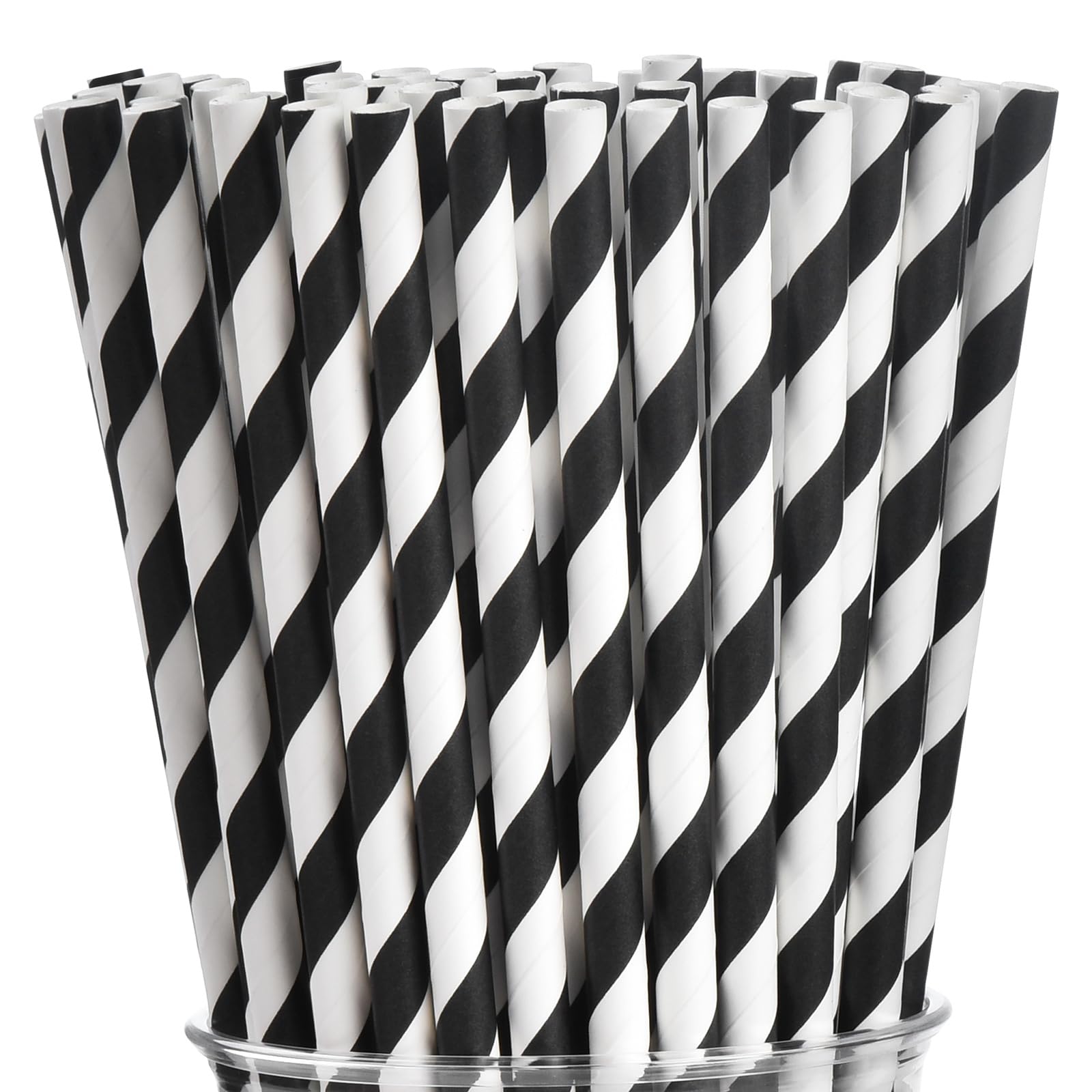 Alink 100 Black And White Striped Paper Straws, Biodegradable Disposable Drinking Straws For Halloween, Christmas, Brithday, New