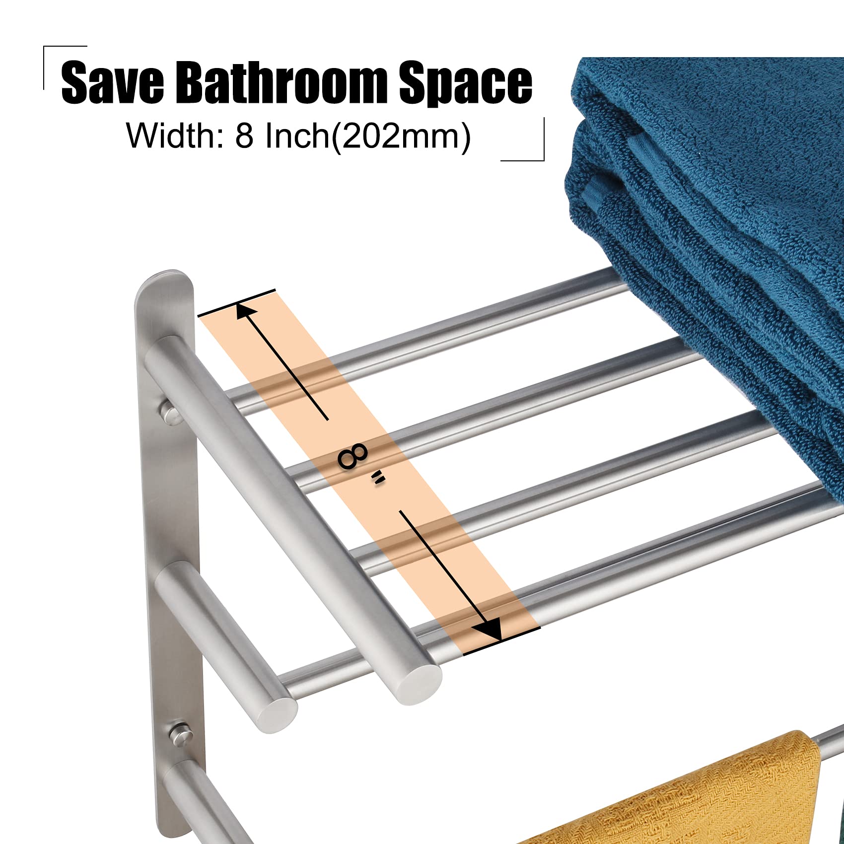 KOKOSIRI 3 Tier Bath Towel Bar 24 Inch Wall Mounting Rack with Towel Bars Towel Shelf with Single Towel Bar Bathroom Ladder  Brushed Steel  B5003BR