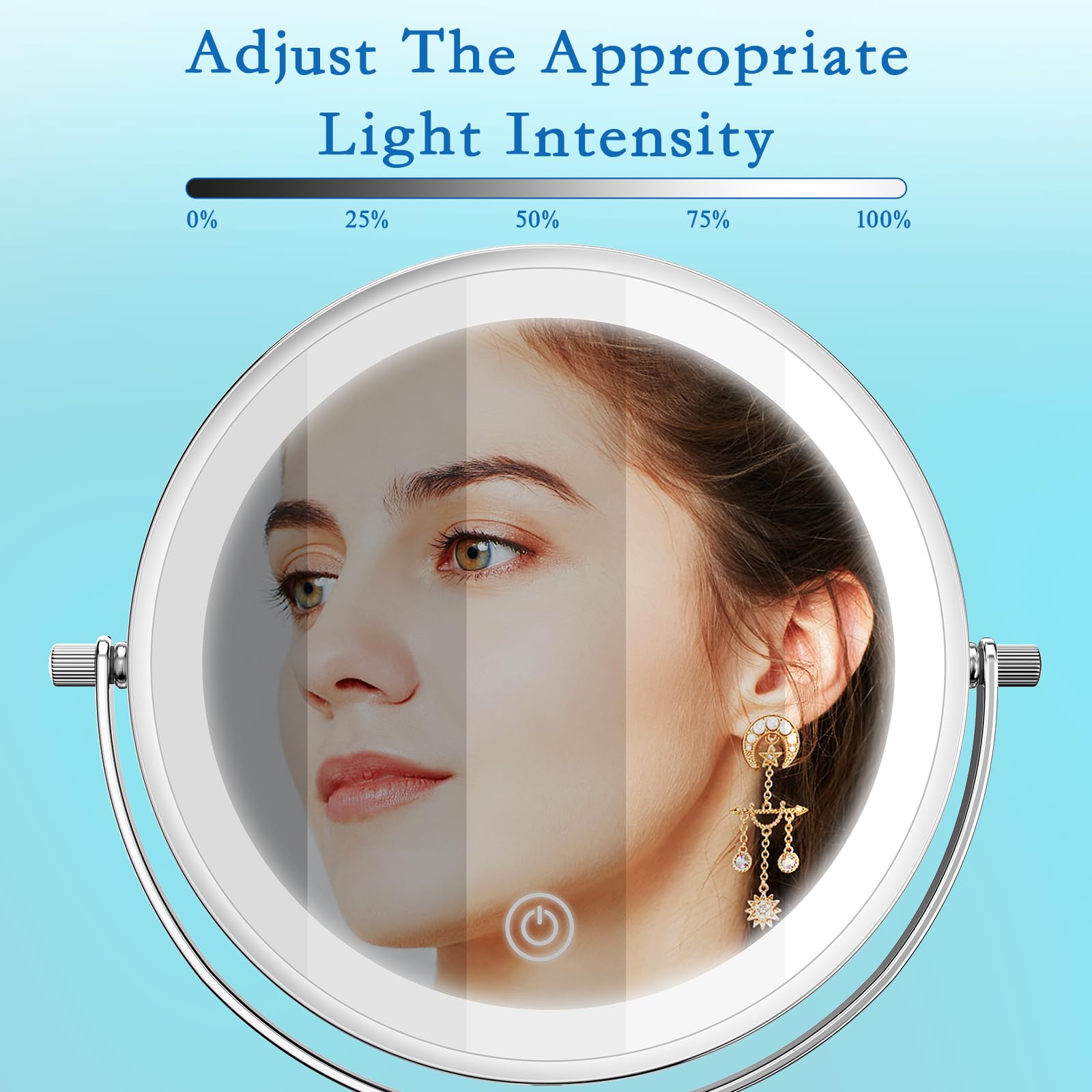 Niuphia Vanity Mirror With Lights 7'' Rechargeable 1X/10X Lighted Makeup Mirror Adjustable Height Double Sided Mirror With Light
