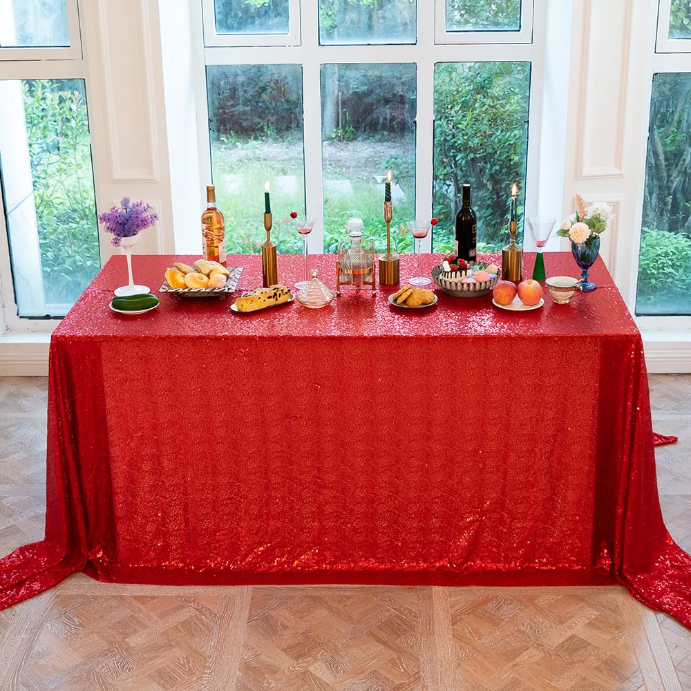 Jyflzq Red Sequin Tablecloth 50 X 80 Rectangle Sparkly Table Cloths Drapes Table Cover Overlay For Wedding Birthday Parties Brid