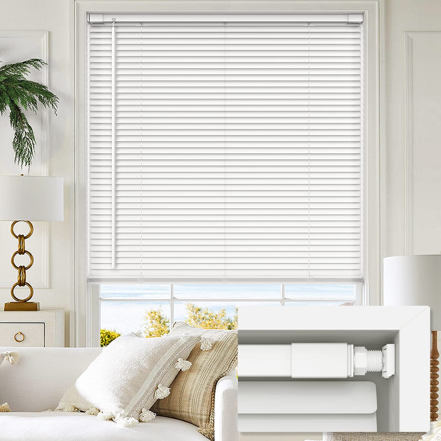 LazBlinds Cordless No Tools-No Drill 1 Vinyl Horizontal Mini Blinds, Light Filtering Blinds for Windows, Blinds & Shades for Win