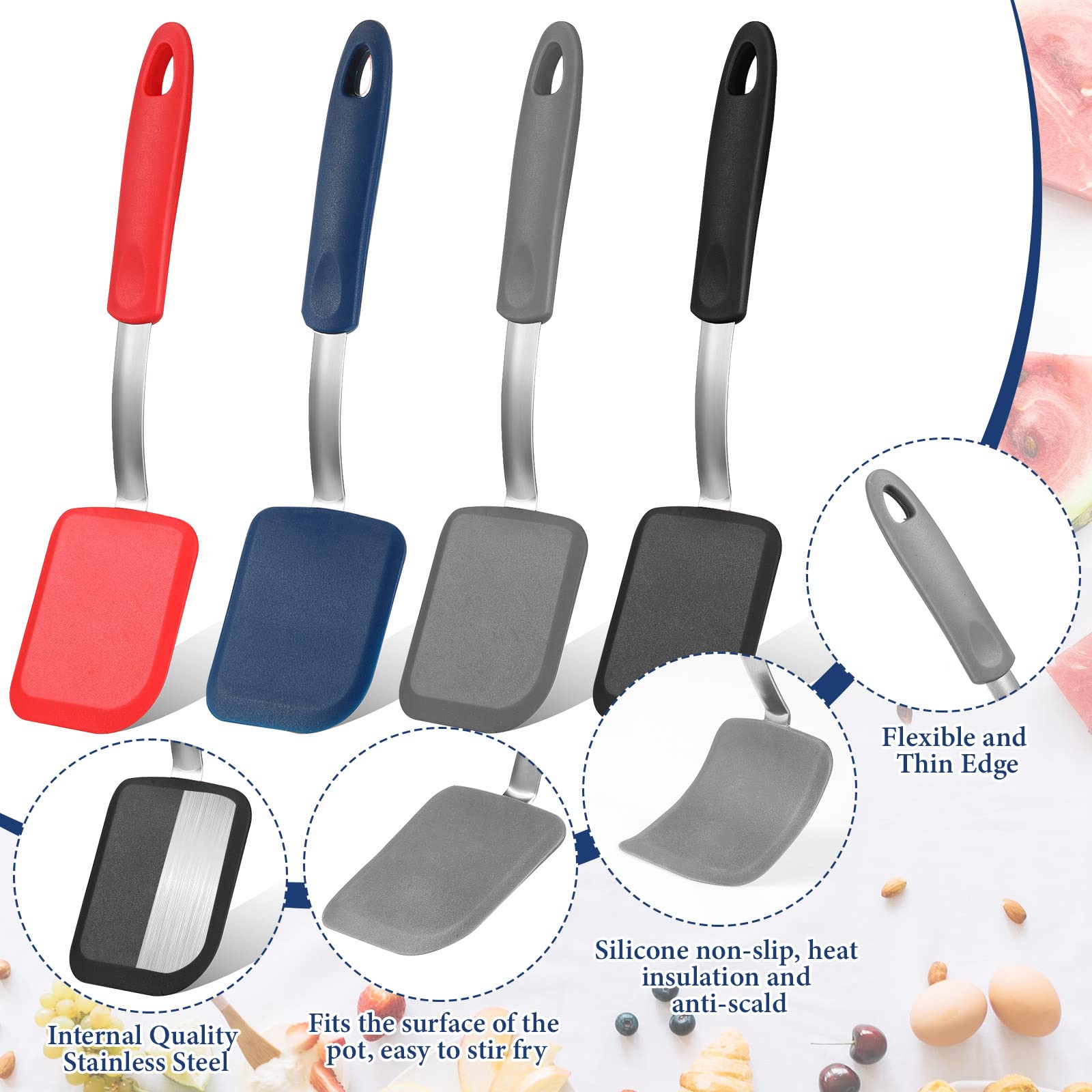 Gejoy 4 Pcs Silicone Cookie Spatula Turner Mini Brownie Spatula Flexible Silicone Spatulas Nonstick Cookware Heat Resistant No S
