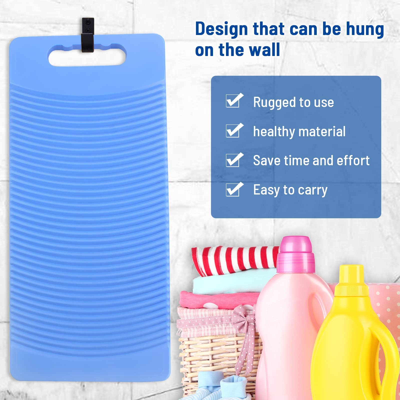 Mzd Plastic Rectangle Washboard Washing Clothes Board 50Cm Long (Blue)
