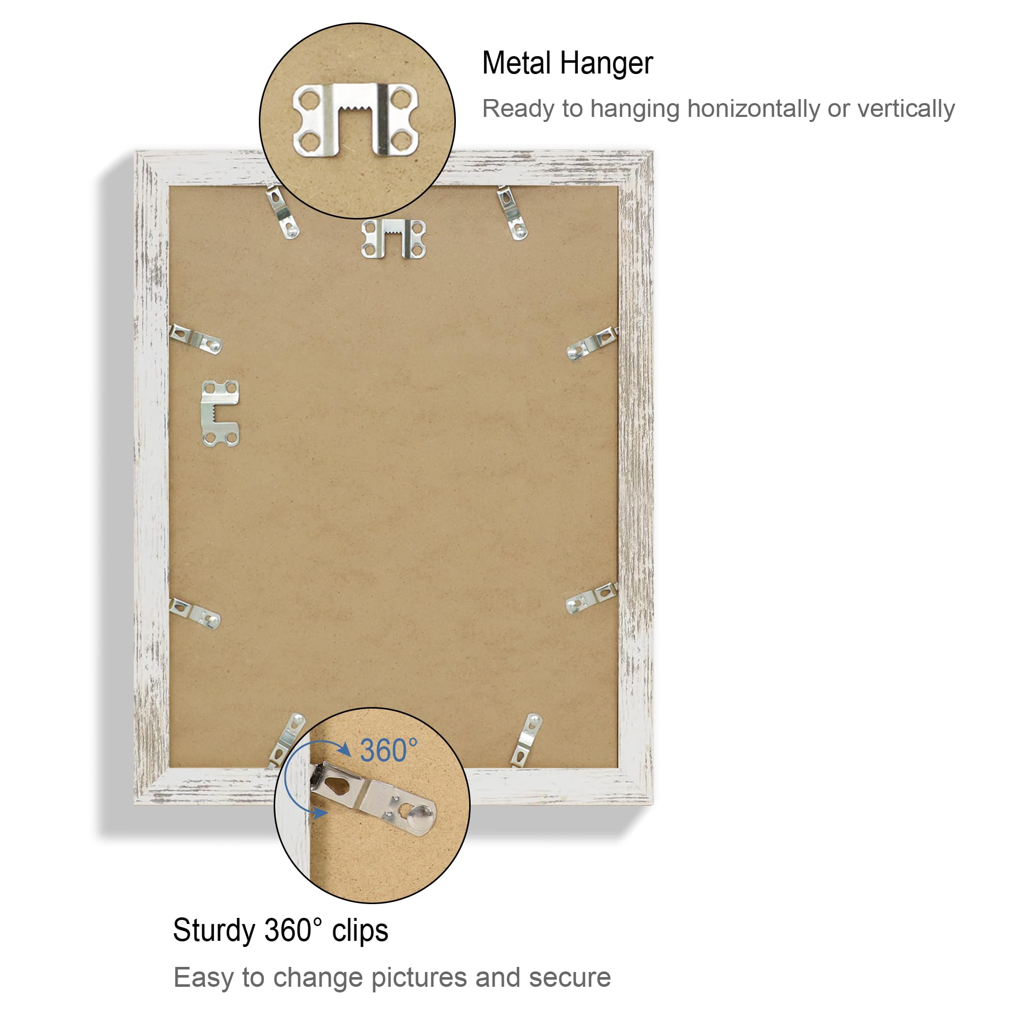 Hongkee 10x13 Picture Frame Set of 4, Made of Real Glass and Distressed White Frame, 10 by 13 Photo for Wall or Tabletop - Displ