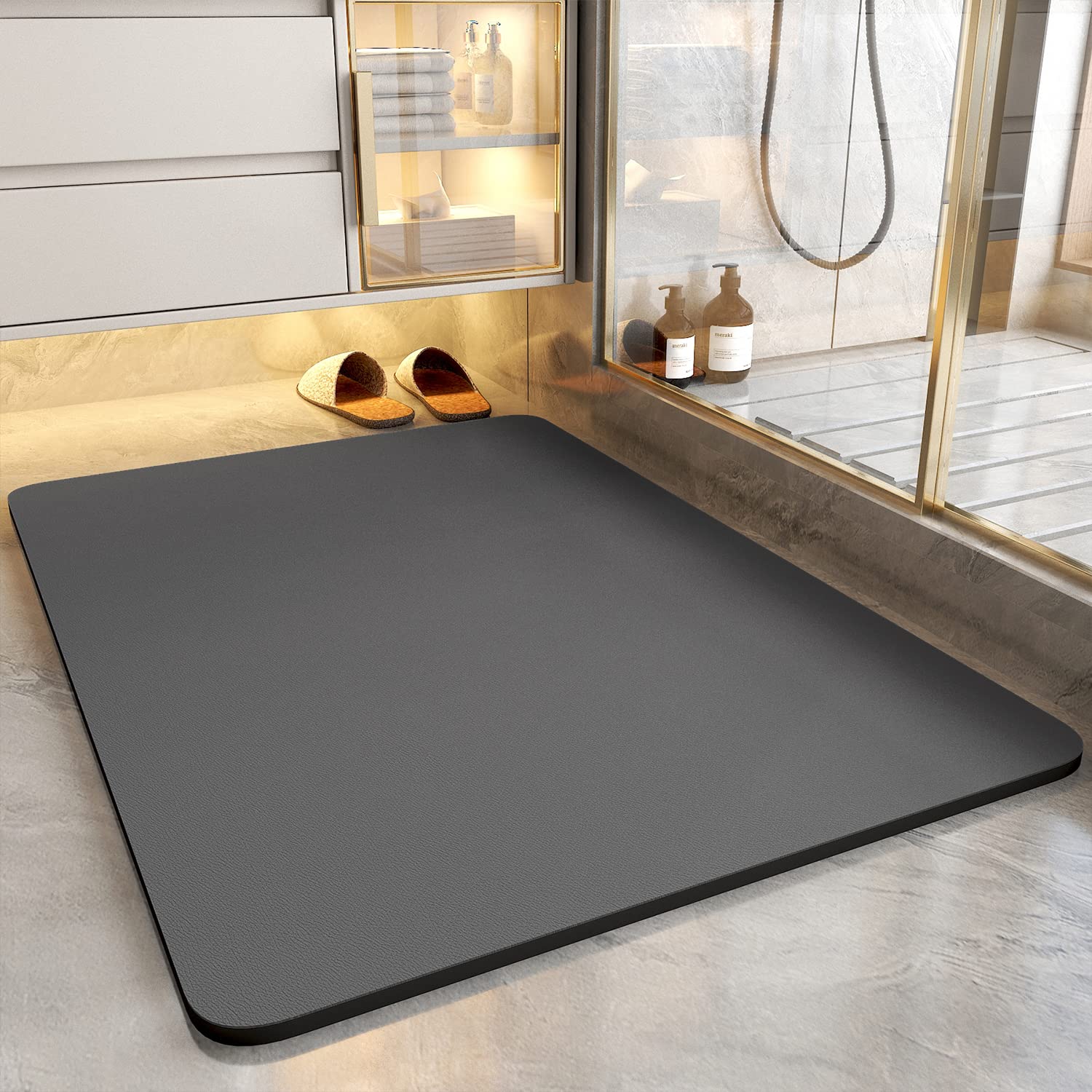 COCOER Bath Mat - Absorbent, Stain Resistant, Non Slip Bath Rug - Quick Dry Bathmat with Rubber Back-24   x35    Dark Grey