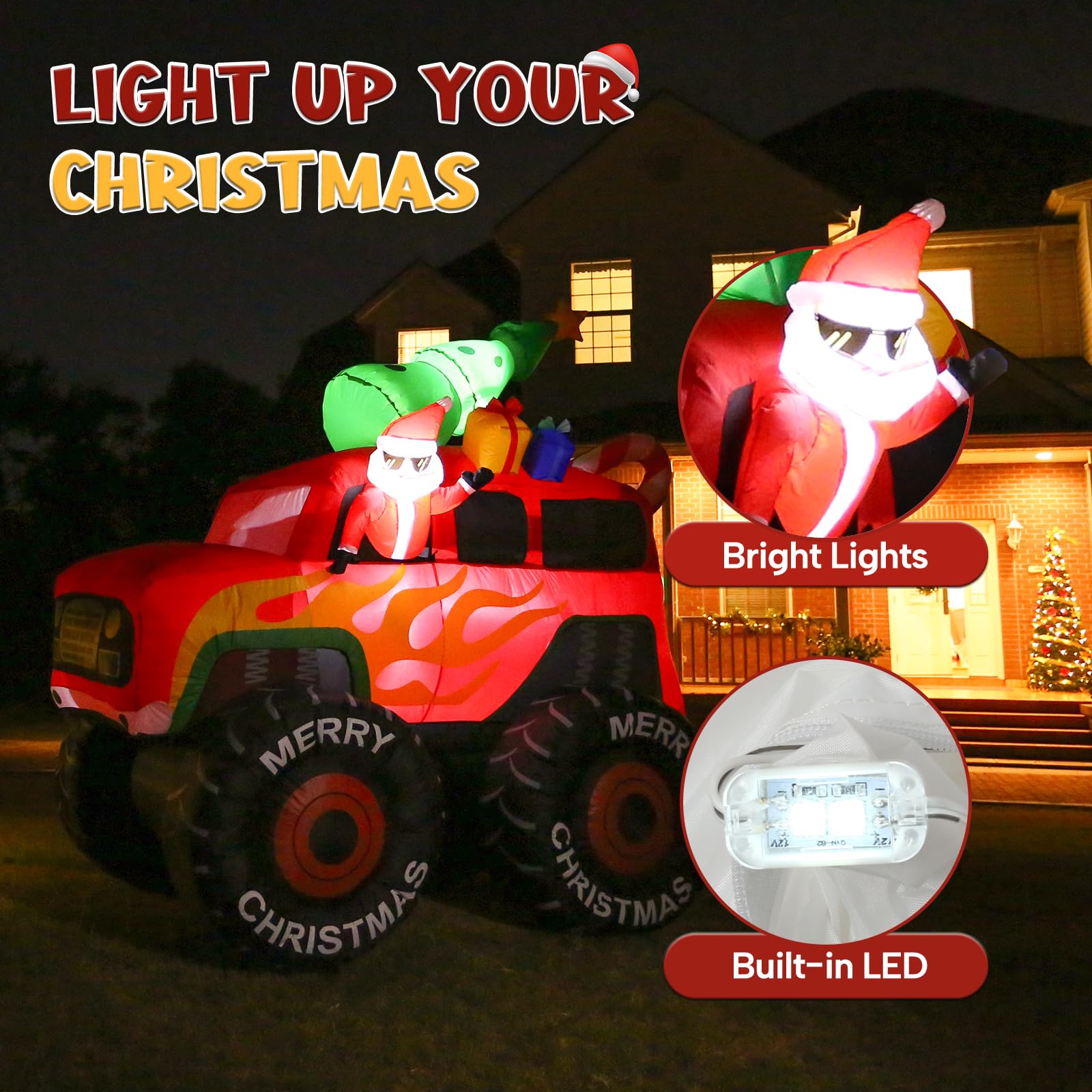 JOYHALO 7.5FT Christmas Inflatable Santa Drive Monster Truck, Blow Up Yard Decorations with Bright LED Lights, Santa Truck Chris