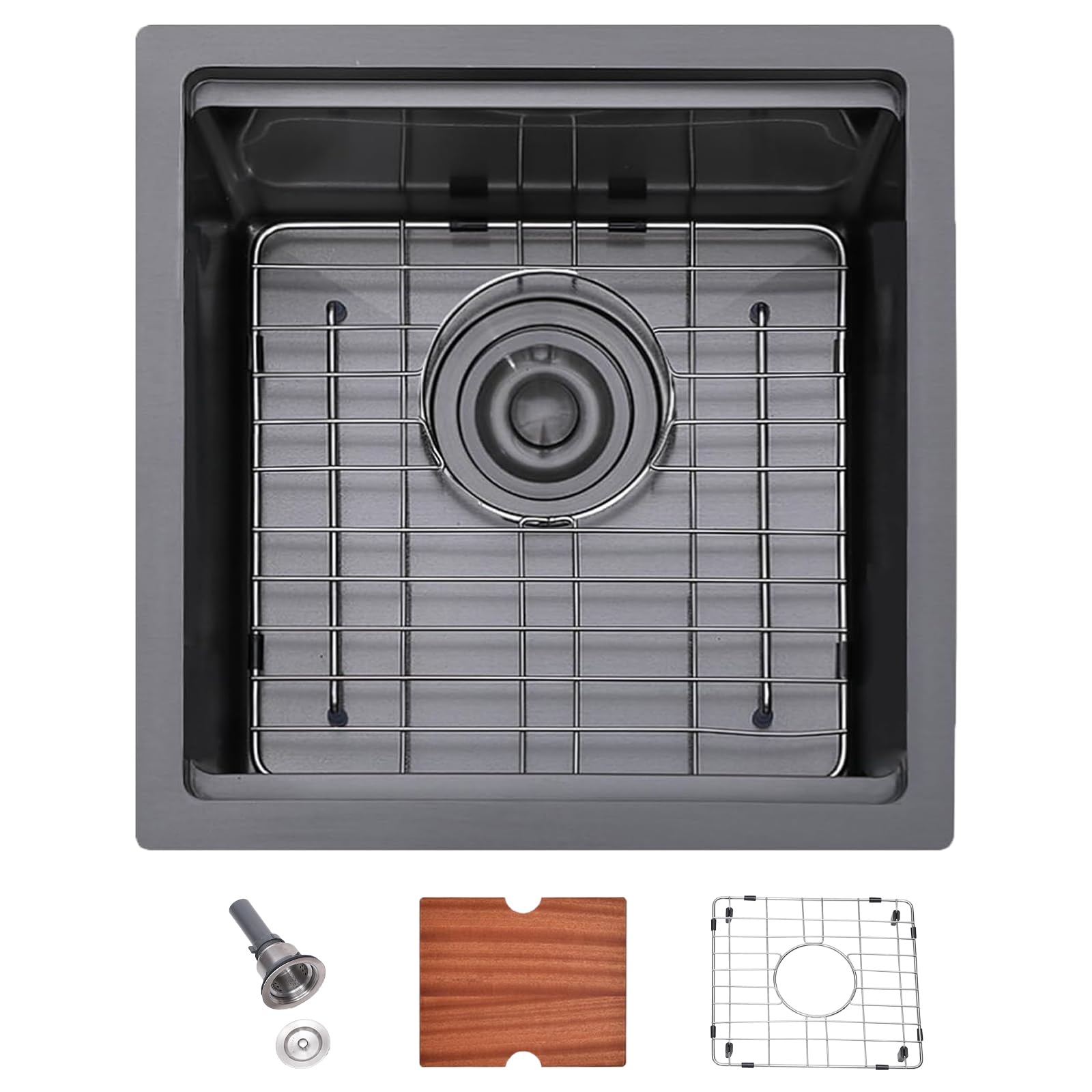 Shaco 21X20 Inch Black Kitchen Sink, 21 Inch Gunmetal Black Undermount Single Bowl Bar Sink, Handmade Stainless Steel 16 Gauge W