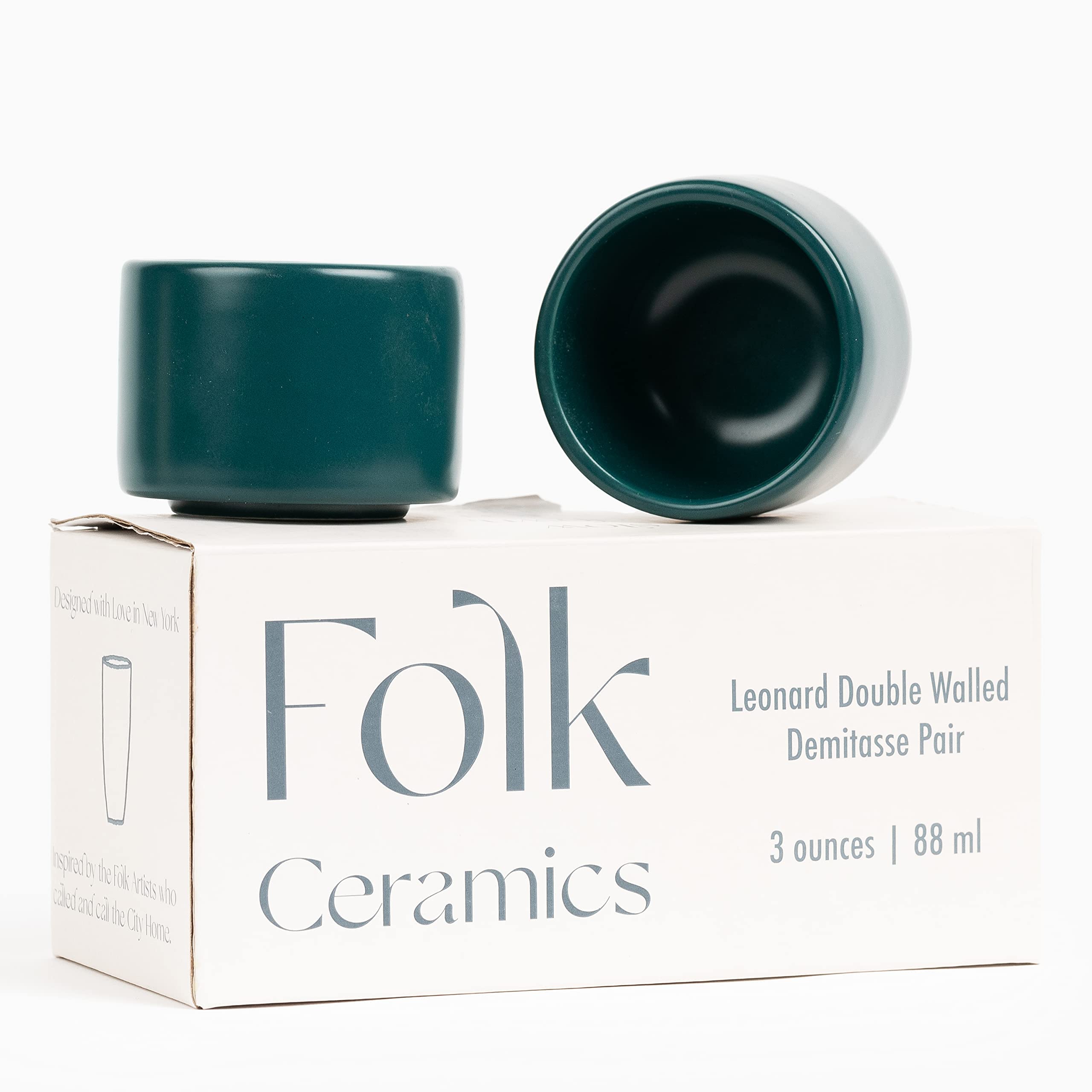 Folk Ceramics Leonard Ceramic Espresso Cups | Modern Stackable Demitasse Mugs For Espresso | Thick Walled, Handleless, Durable,