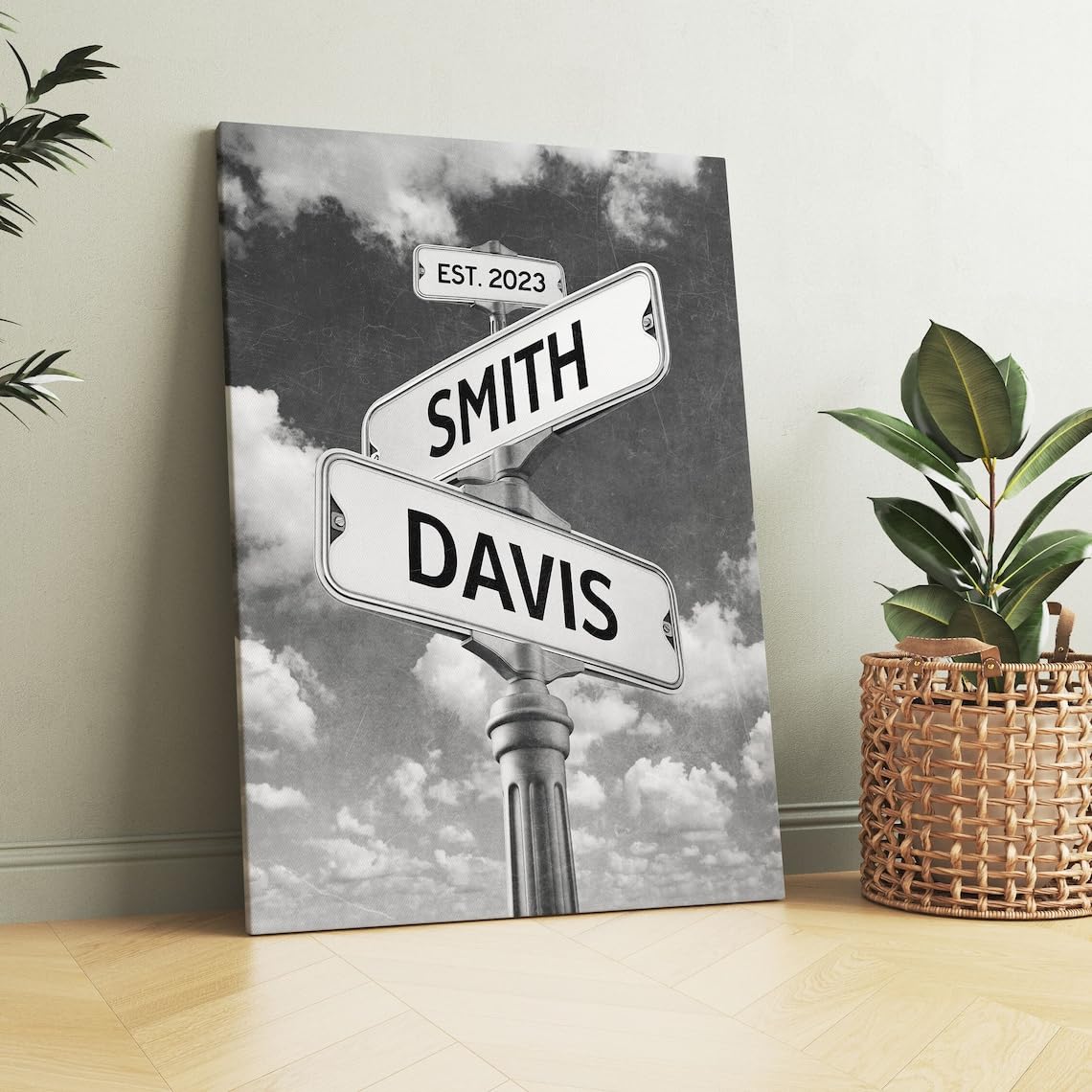 Vintage Any Names Street Sign Canvas Print, Wedding Old Street Sign Poster Print, Gift For Anniversary Wedding, Gift For Birthda