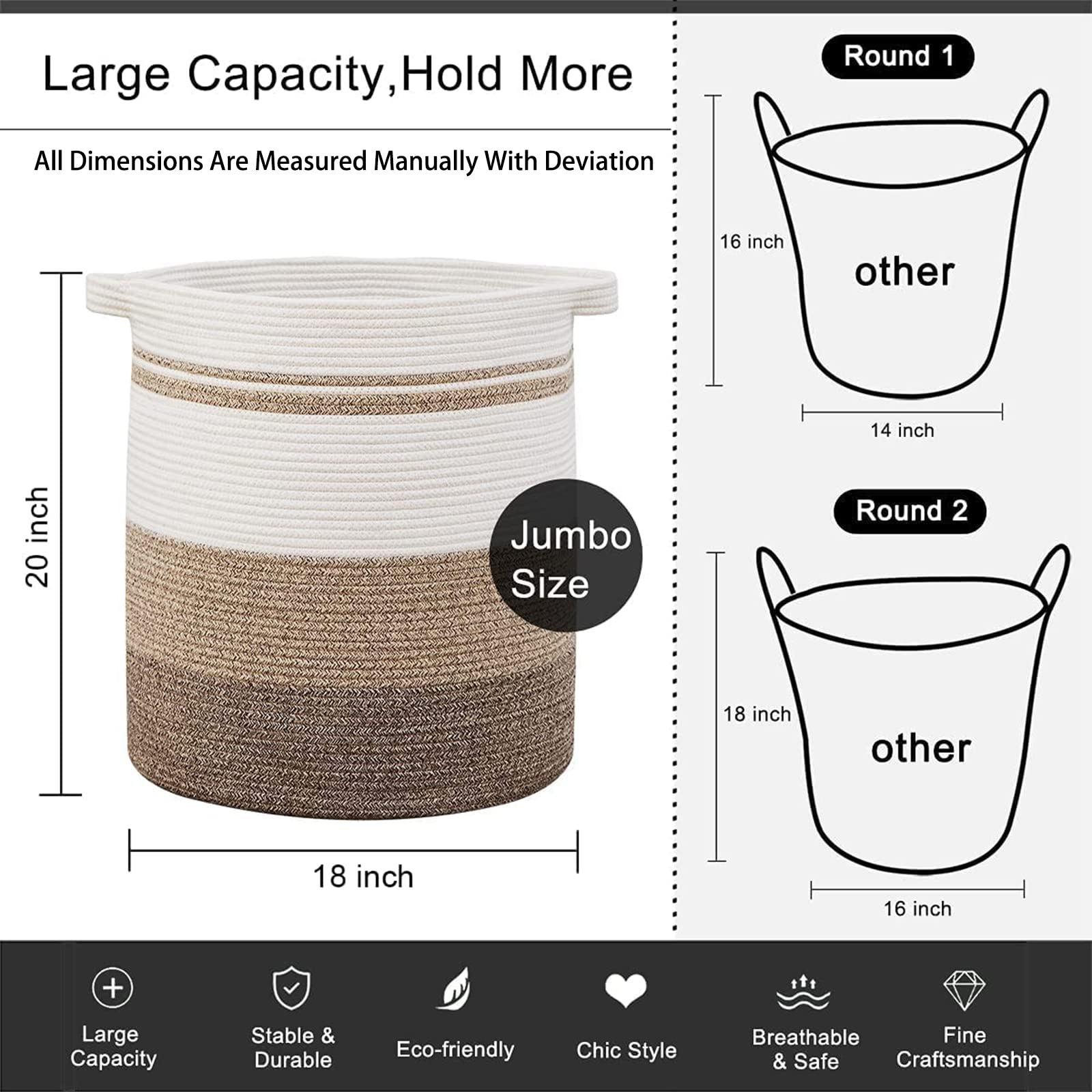 OIAHOMY 80L Laundry Baskets Hamper with Handles Decorative Basket for Living room Woven Storage Basket for Toys Bin Pillows  Blankets Clothes-20x18in-Gradient Yellow