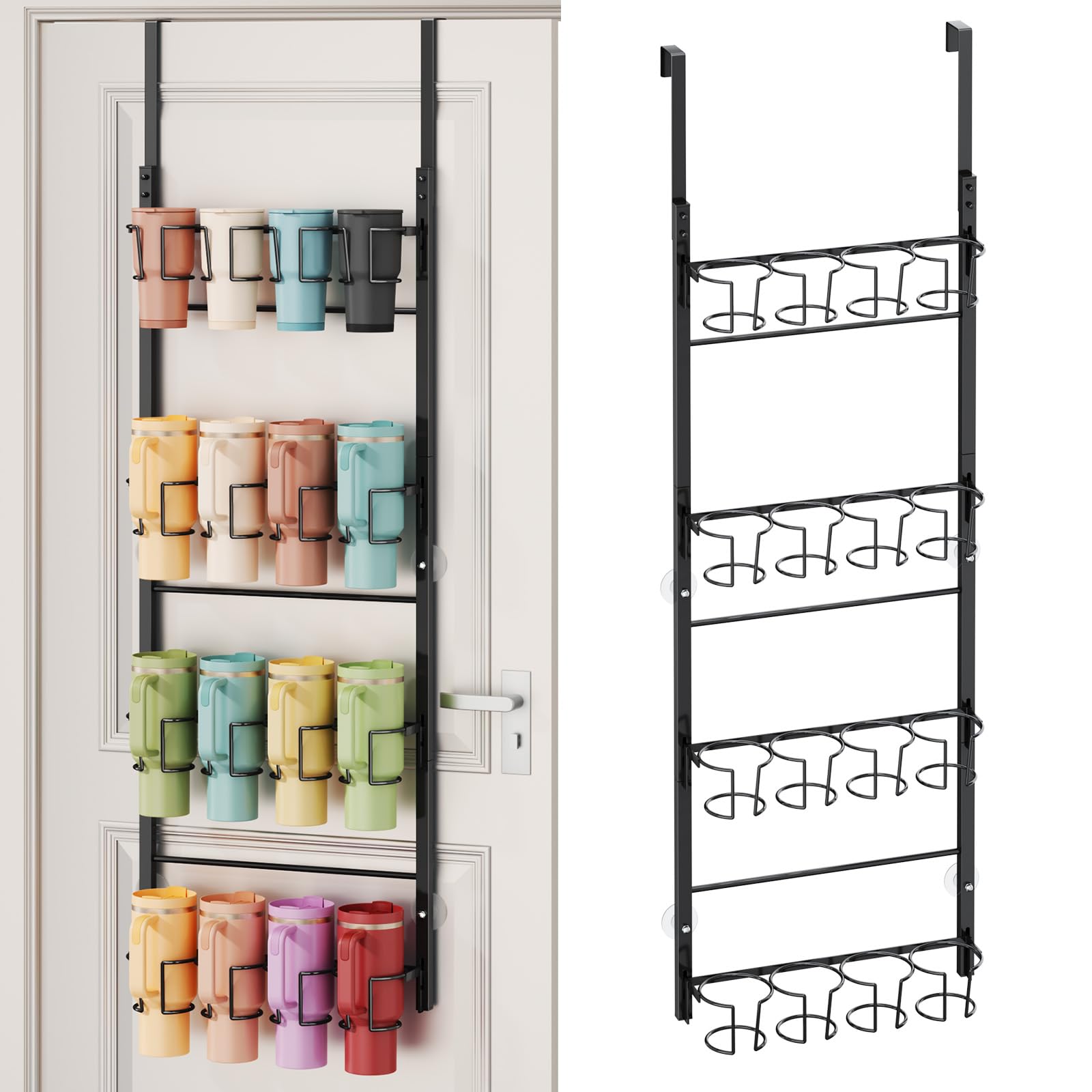 SWTYMIKI 4Tier Water Bottle Organizer  Over the Door Stanley Cup Holder, Cup Organizer for Door or Wall Mount Option, Stanley 