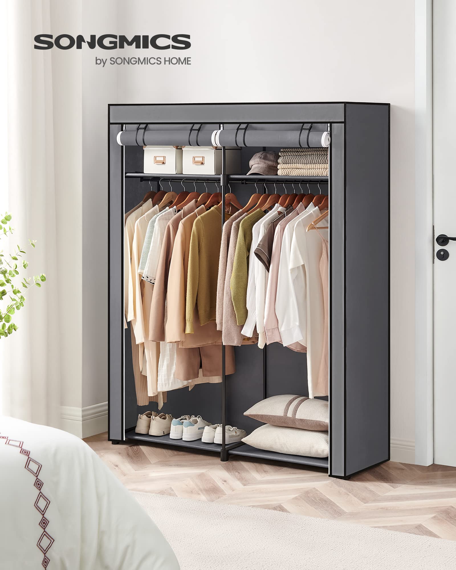 Songmics Closet Wardrobe, Portable Closet For Bedroom, Clothes Rail With Non-Woven Fabric Cover, Clothes Storage Organizer, 55.1
