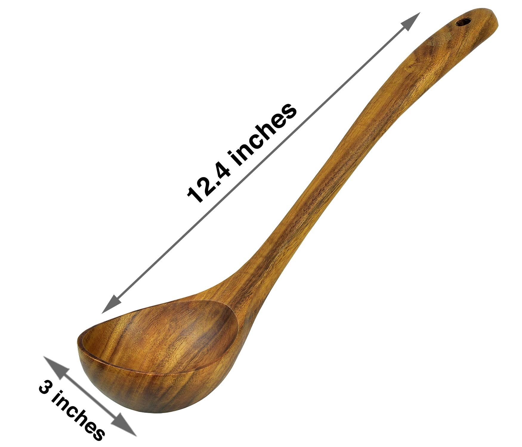 WOODENHOUSE Teak Wooden Ladle - 12.4" Cooking Spoon, 2 oz Medium Scoop, Eco-Friendly Natural Color