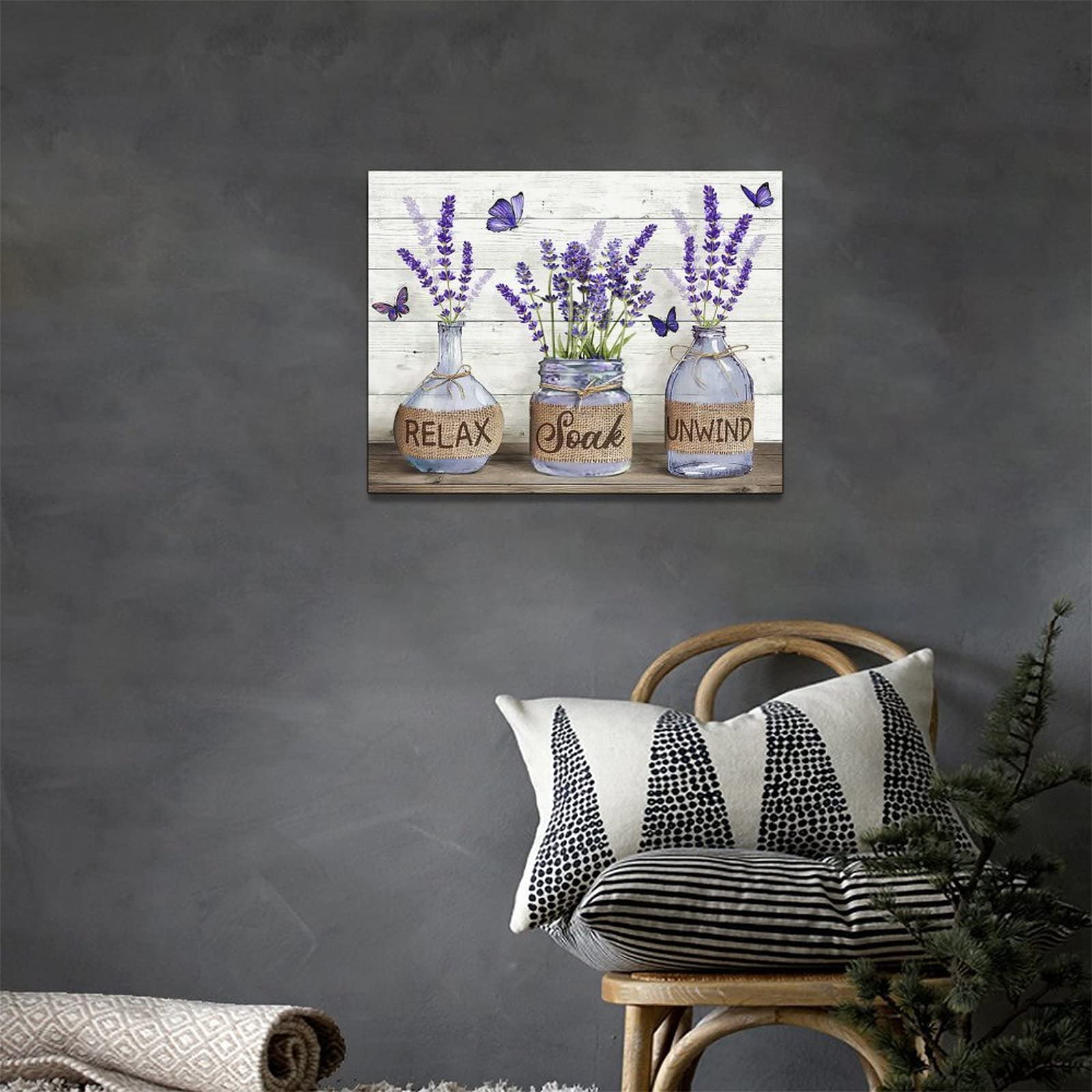 Tijuboni Farmhouse Bathroom Wall Art - Lavender Canvas Prints, 12"x16", Rustic Decor for Bathroom & Bedroom