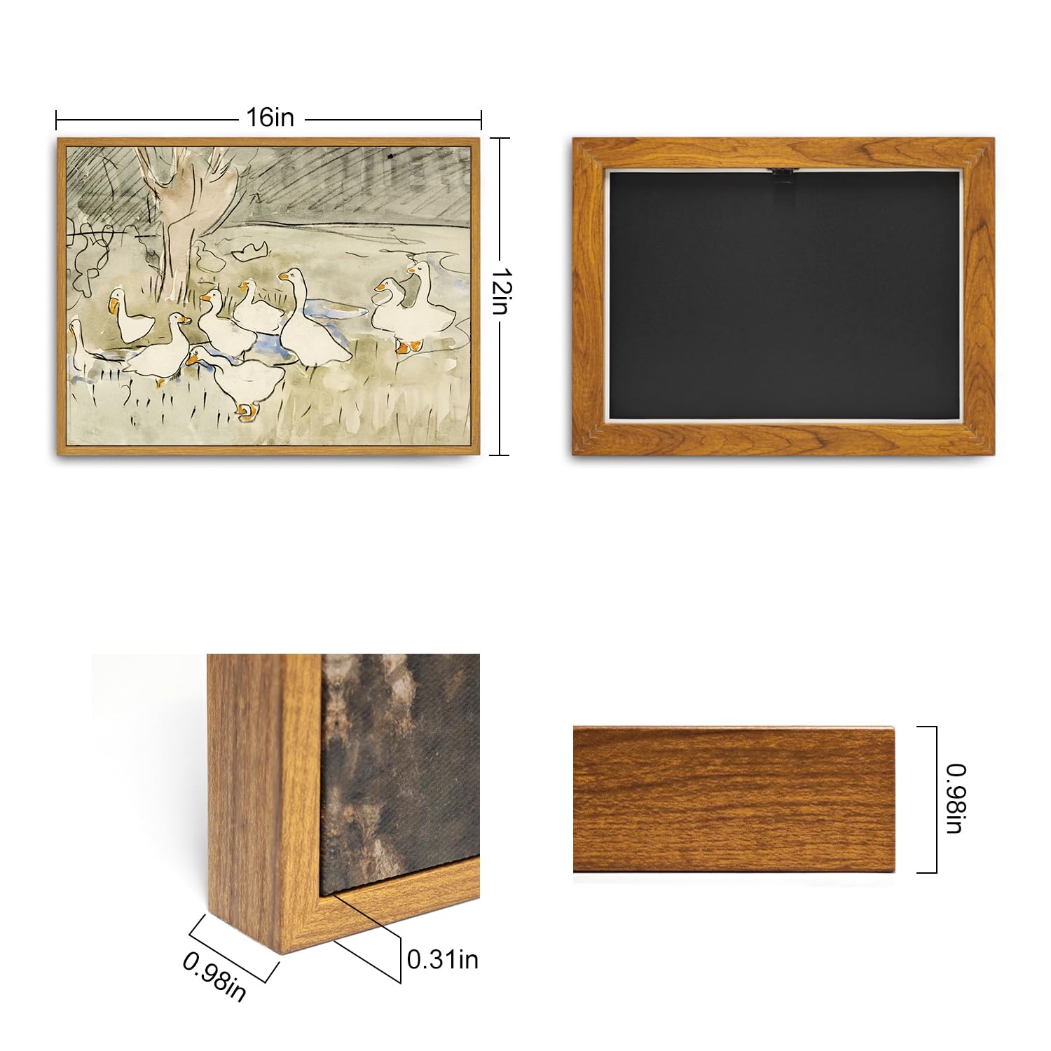 Roslynity Framed Canvas Wall Art Vintage Print Paintings Ducks Nursery Abstract Animal Drawing Country Retro Aesthetic Artwork F