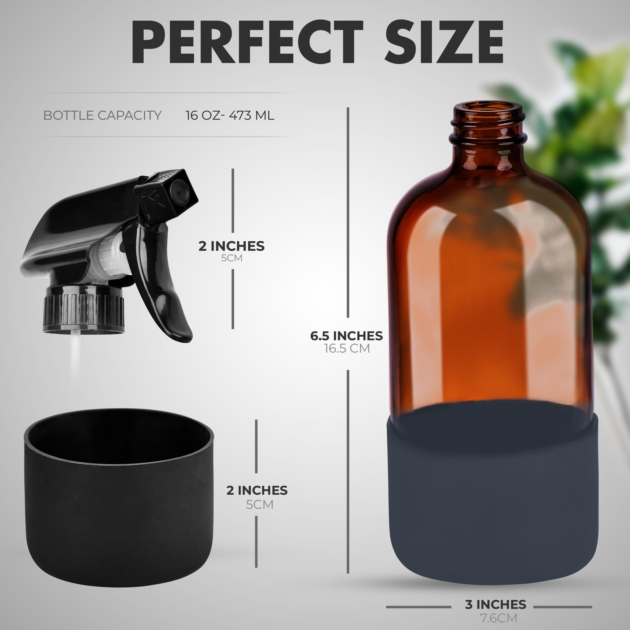 Liqval 16Oz Empty Glass Spray Bottle With Silicone Sleeve Protection - Refillable Containers For Cleaning Solutions, Essential O