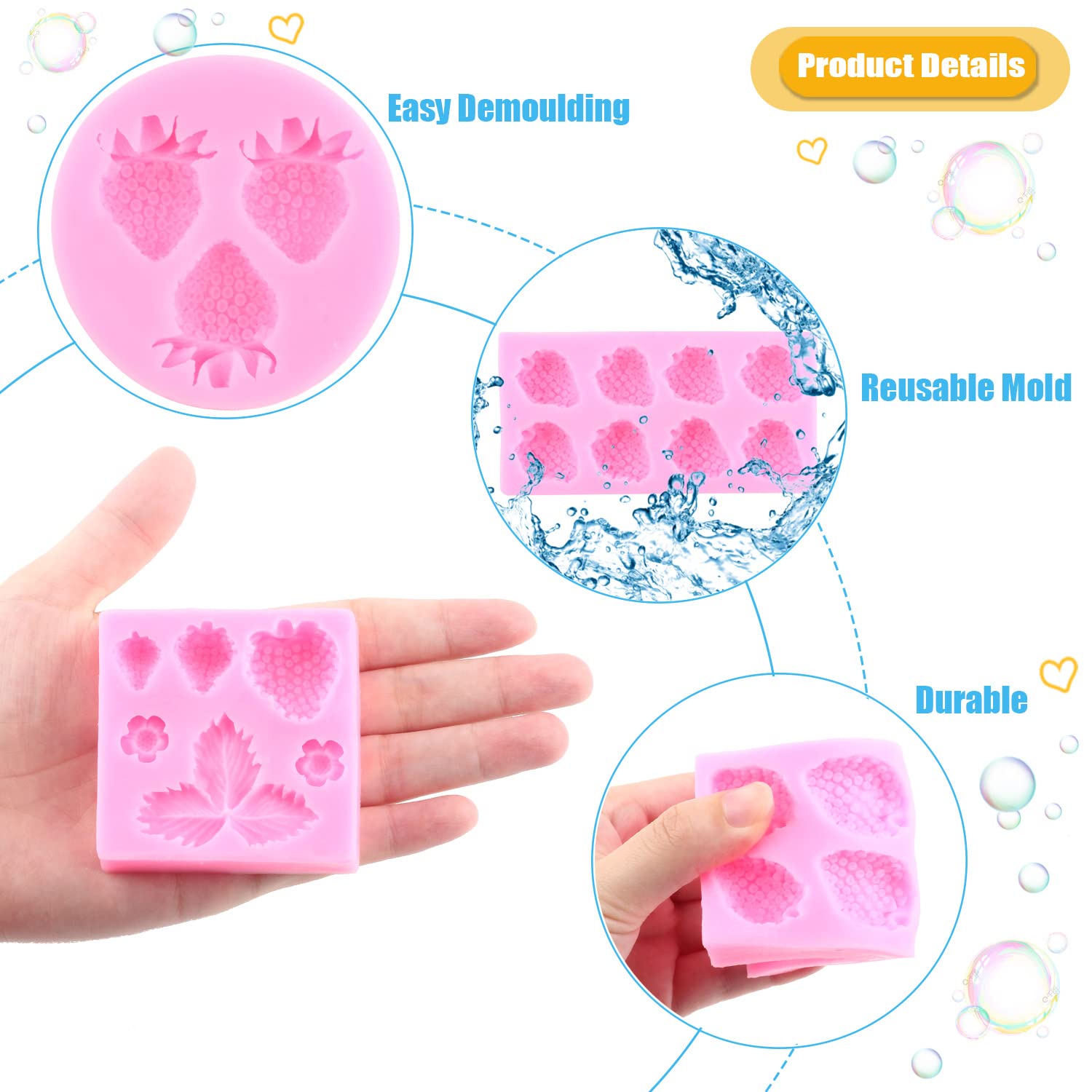 Miyahouse 3D Strawberry Silicone Molds Strawberry Flowers Fondant Molds For Cake Decorating Chocolate Candy Cupcake Topper Decor
