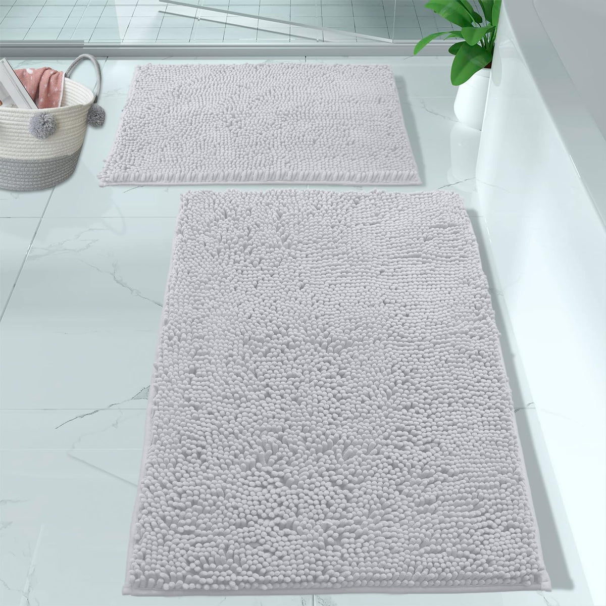 Luxurux White Bathroom Rugs, Bathroom Rug Set-Extra-Soft Plush White Bath Mat, 1'' Chenille Microfiber Material, Super Absorbent