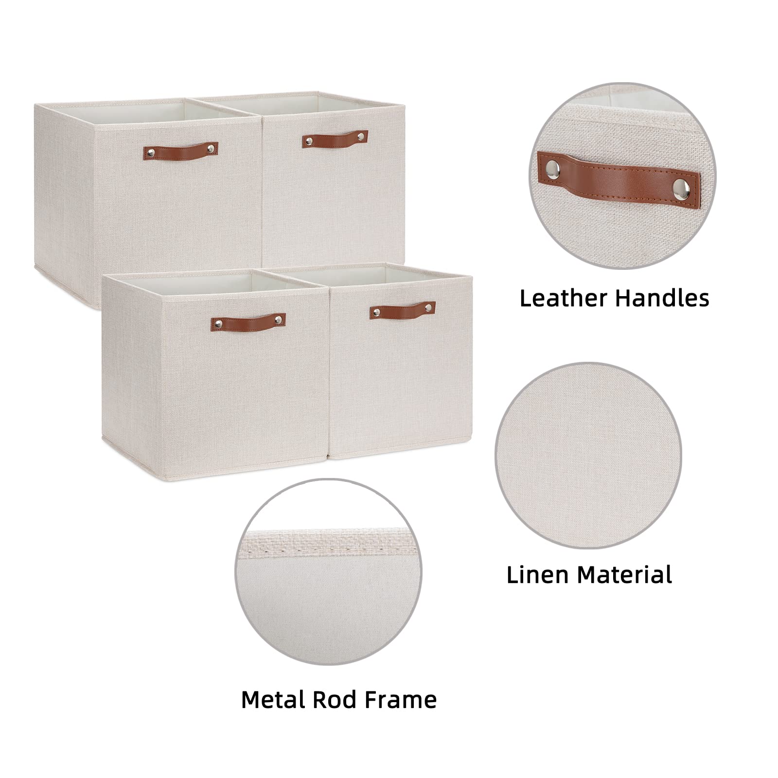 HNZIGE Large Storage Baskets Set of 4 Bins Collapsible Storage Baskets 13x13 Storage Cube Bins with Handles Foldable Storage Cube Bins for Shelves  Closet Storage Organizer Home Nursery Office(cream)