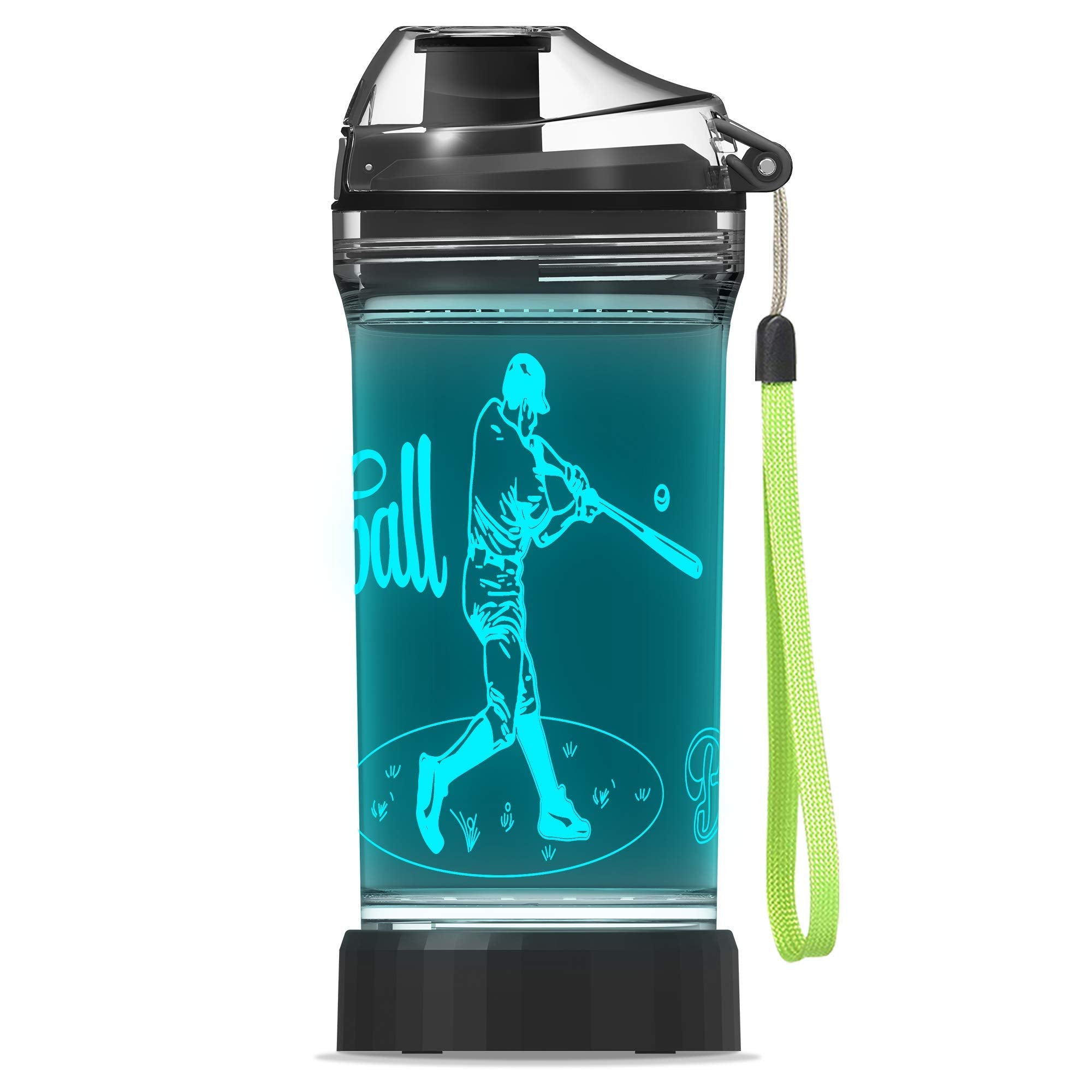 Yuandian Baseball Gifts, Light Up Kids Water Bottle With 3D Baseball Design- 14 Oz Tritan Bpa Free Eco-Friendly - Cool Sports Cu